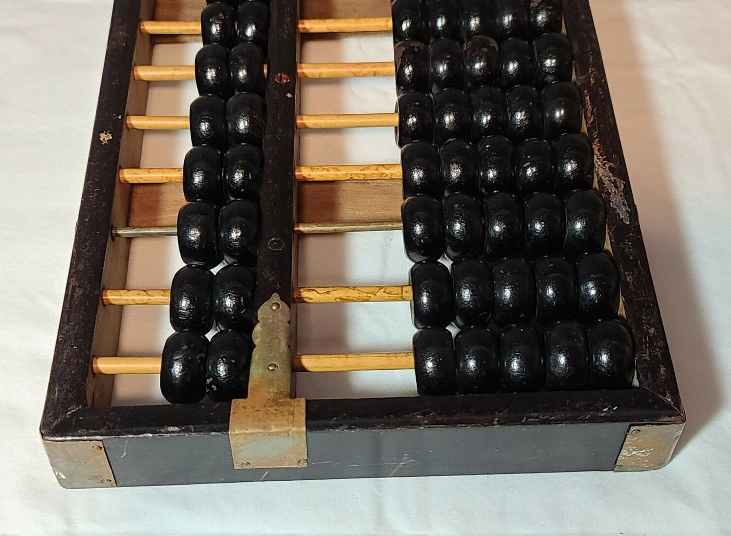 Vintage Chinese Lotus Flower Brand Abacus Wood Brass 11 Rows 77 Beads Original