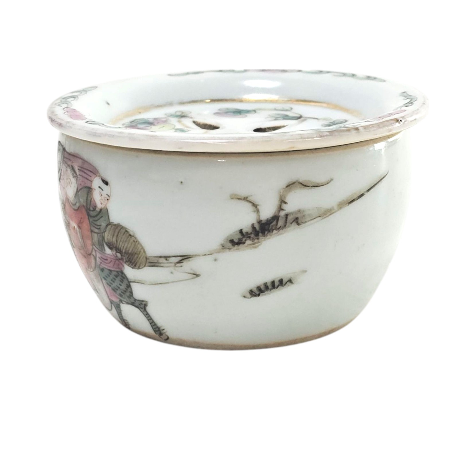 Chinese Qing Famille Rose Cricket Pot 3.5” Porcelain Personage Scene Antique