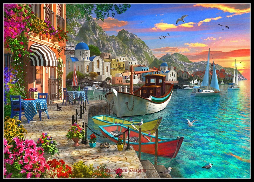 Somewhere in Greece – Counted Cross Stitch Patterns – Color & BW Symbols