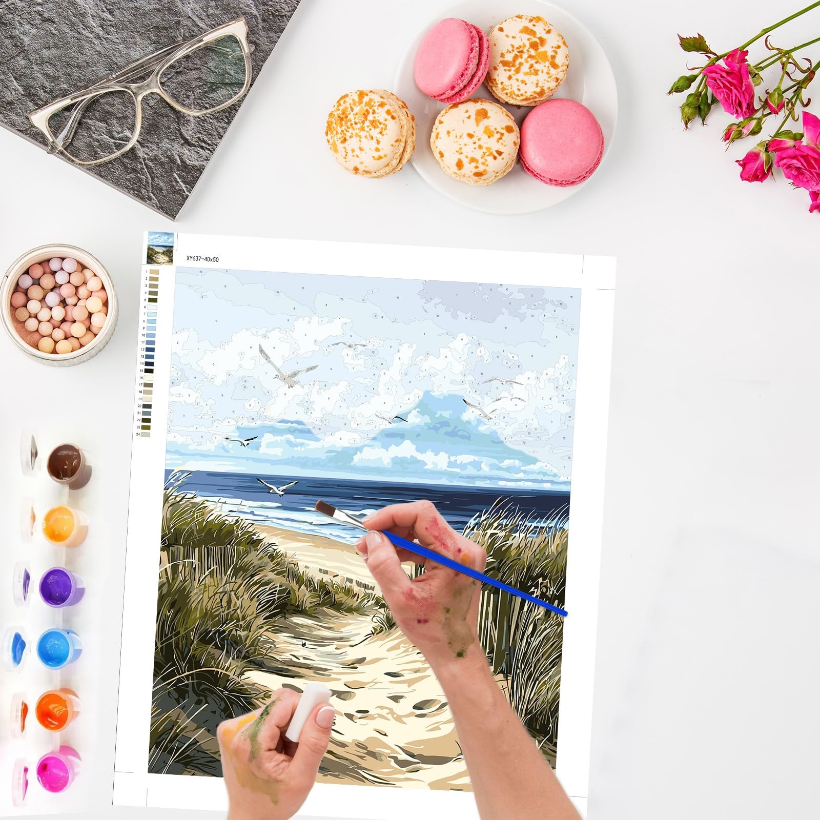 Lxmsja Sandy Beach Paint by Numbers Kit for Adults, 16×20 inches, 637#white