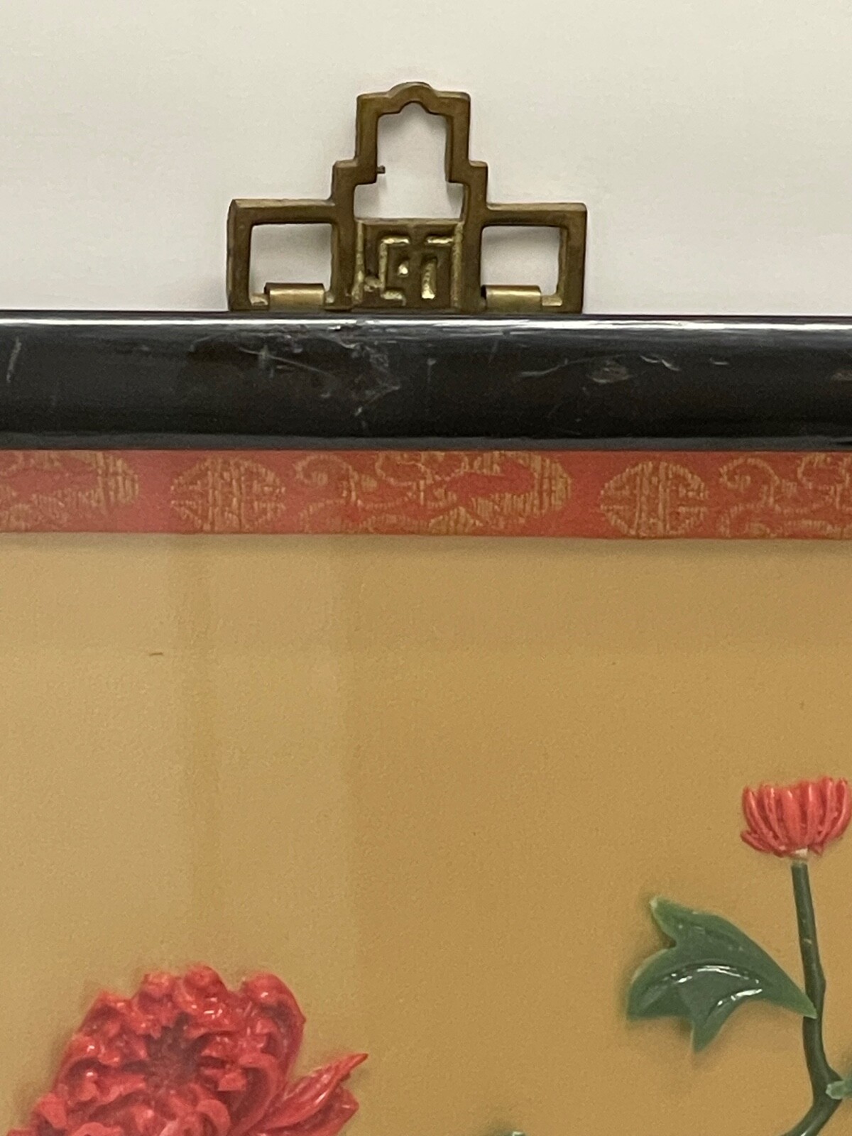 2 Vtg. Chinese Wall Art Jade & Coral Flowers in Vase Wall Hangings, Taiwan