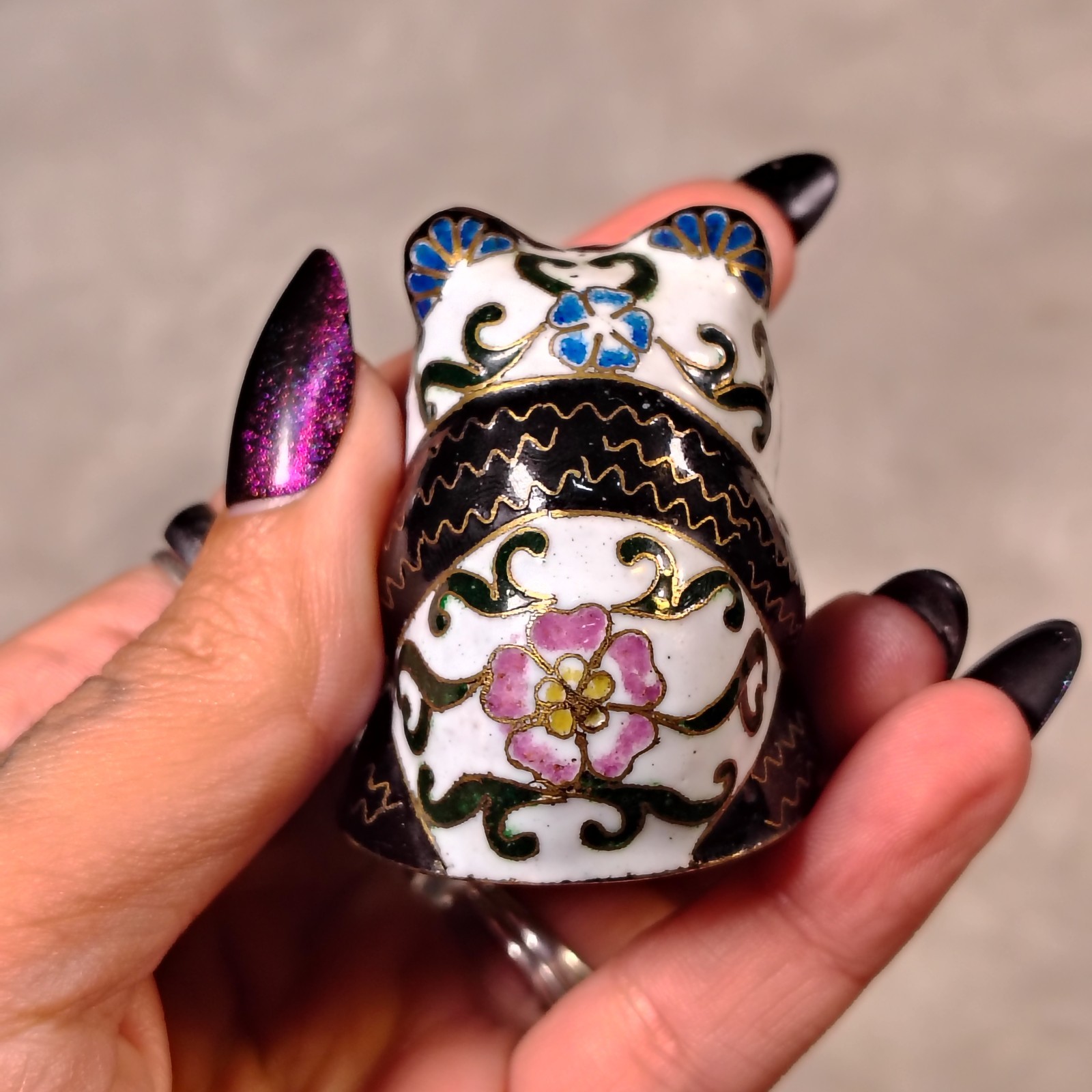 VTG Chinese Cloisonne Mutli Colored Floral Pattern Panda Bear Figurine