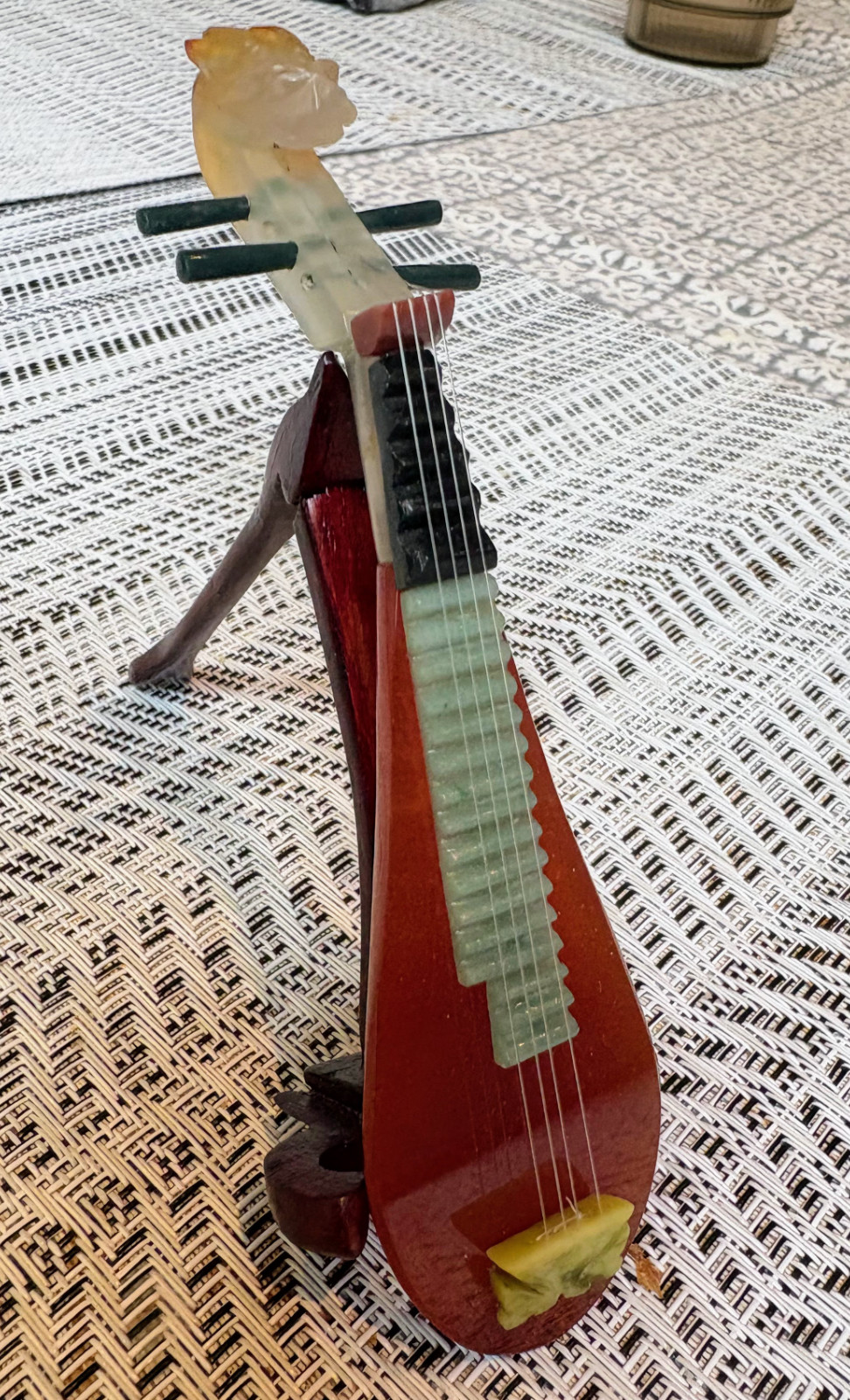Vintage Semi Precious Jade & Agate Miniature Musical Instrument & Stand