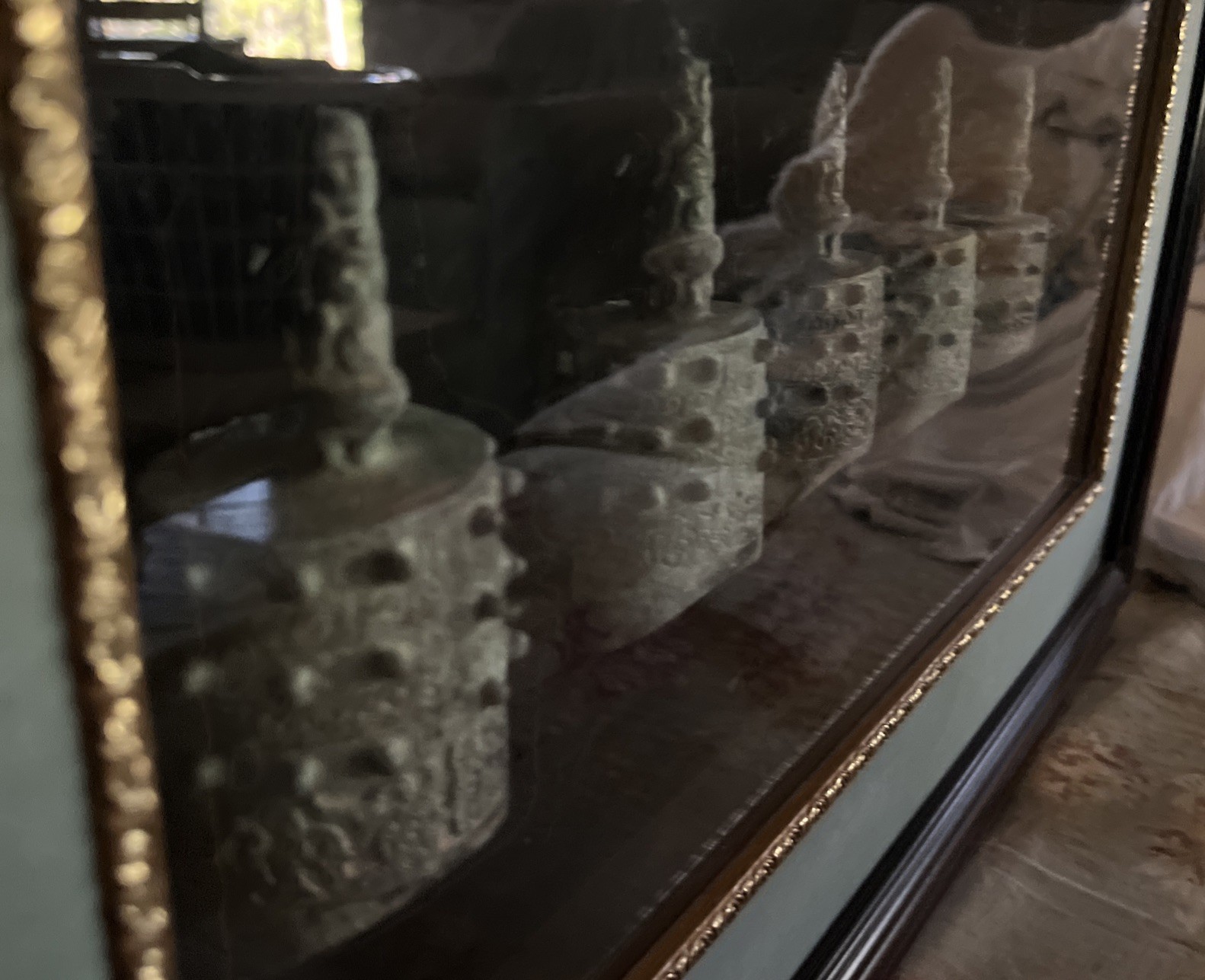 Chinese Framed Vintage Set Of 5 Antique Bronze Bianzhong Replica Meditation Bell