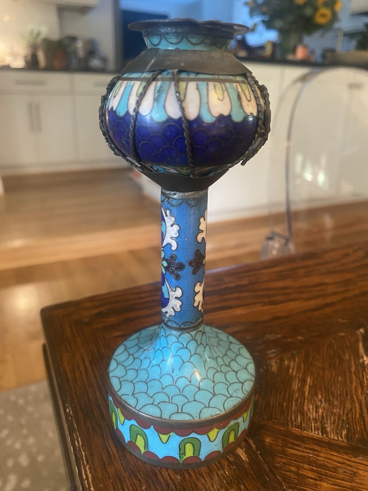 Vintage Chinese Cloisonné Oil LAMP Base Asia Enamel Art