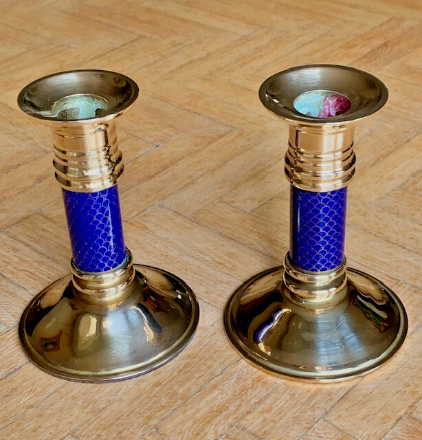 Cloisonne Vase Chinese Two Cloisonne Candlesticks Pristine Vintage 1970s