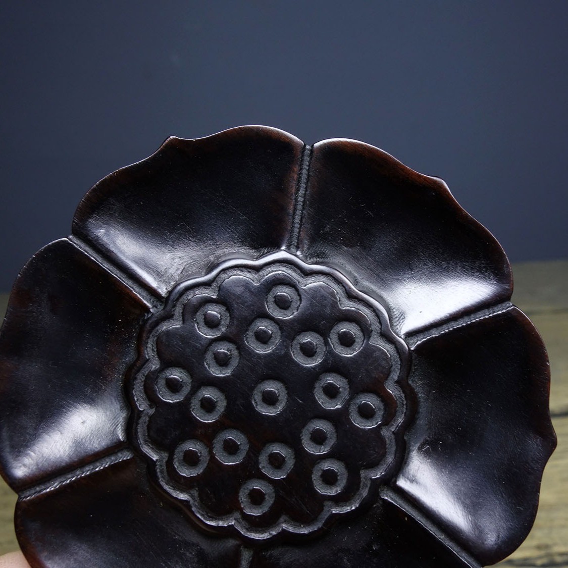 Vintage Hand Carved Sandalwood Lotus Tea Coaster Cup Mat Table Pad Decor 8.5cm