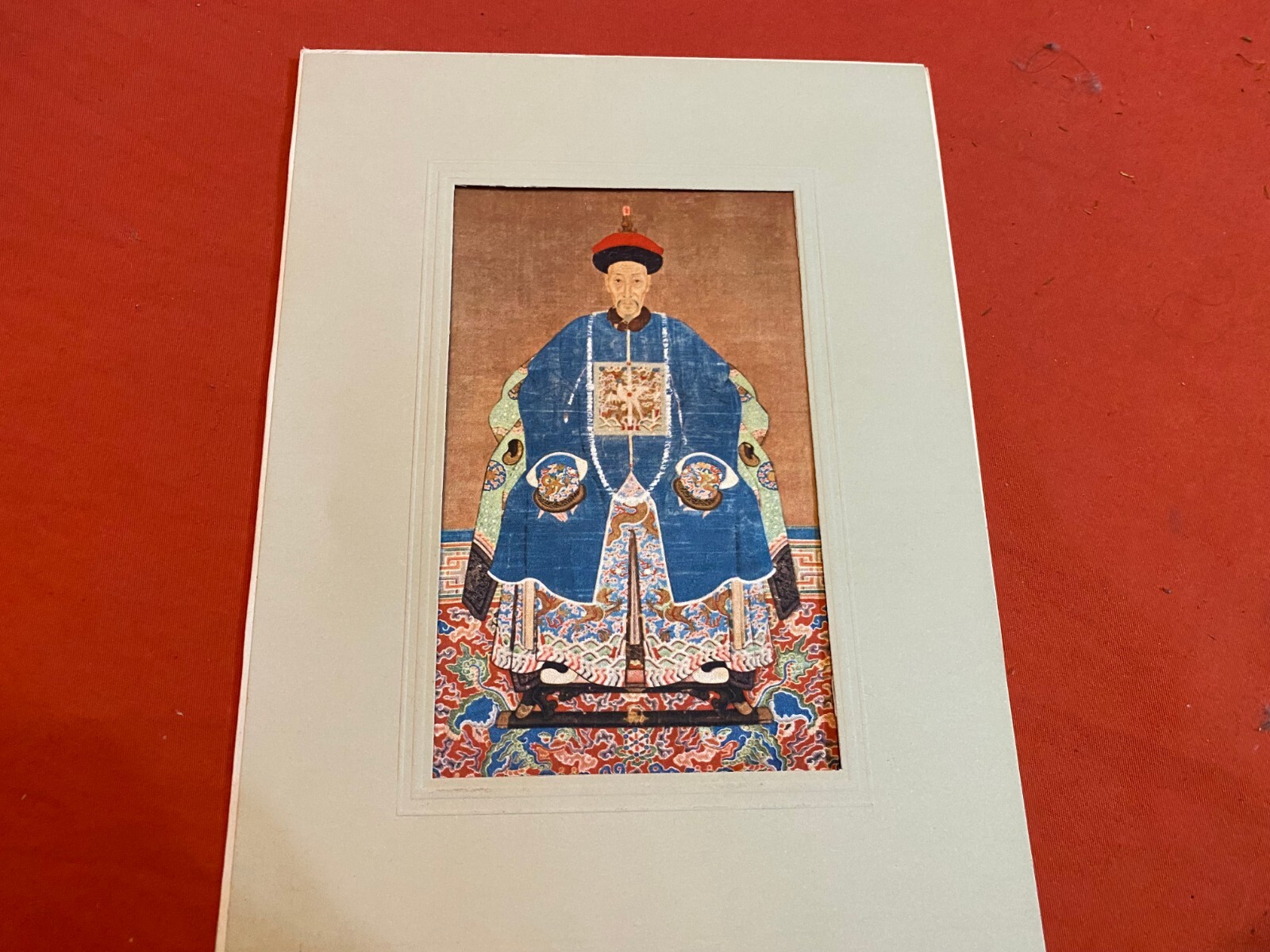CHINESE SILK EMBRODERY QING DYNASTY PORTRAIT OF MANDARIN MADE IN ITALY 16X11 CM