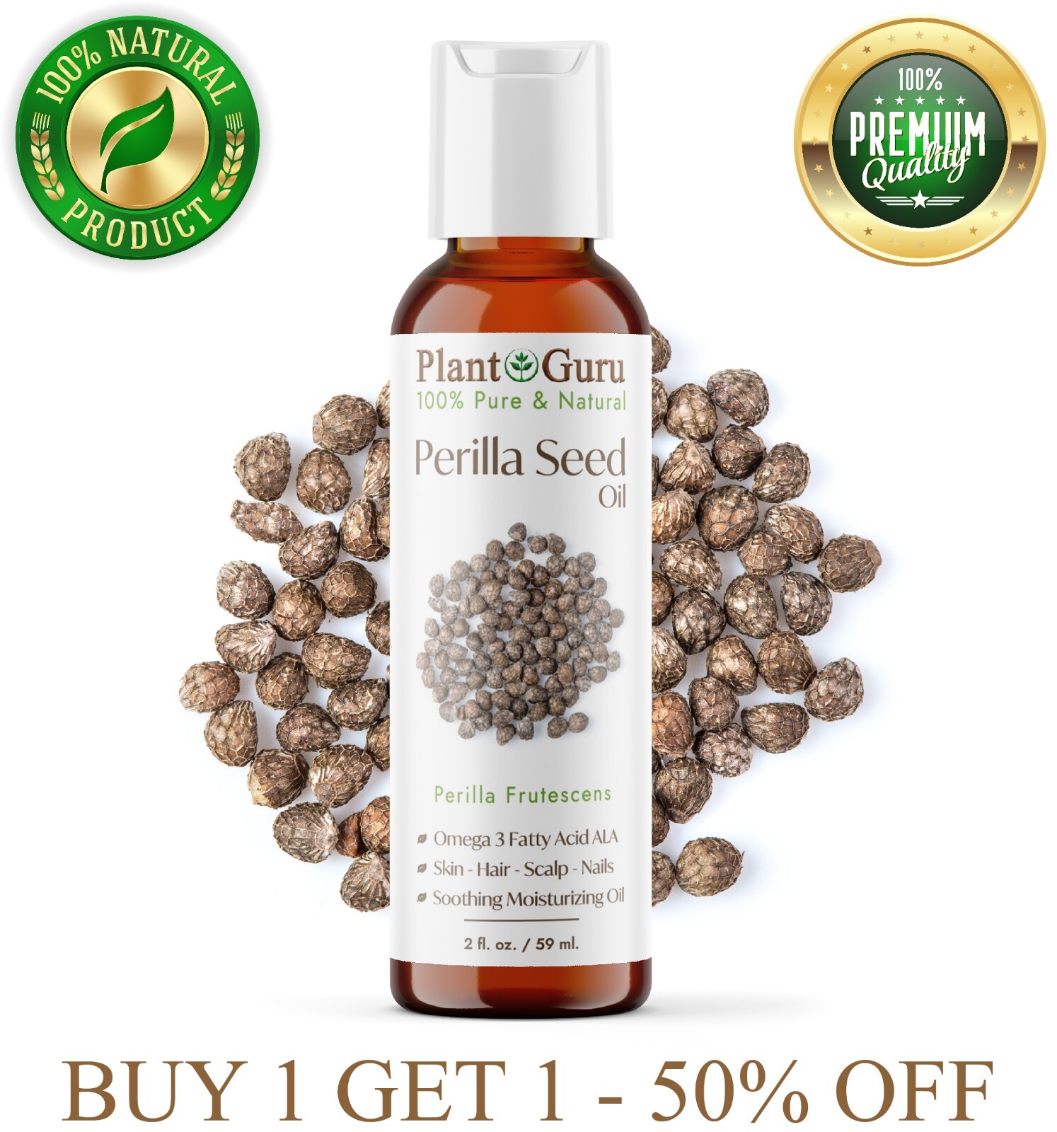 Perilla Seed Oil 2 oz. Cold Pressed 100% Pure Natural For Skin, Hair, Massage