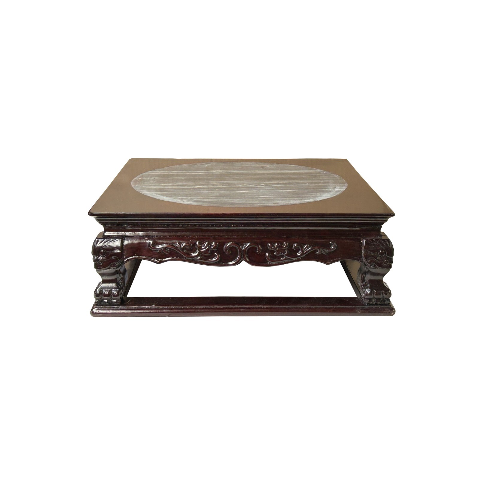 14.5″ Chinese Brown Wood Square Stone Top Vase Stand Display Riser ws3889