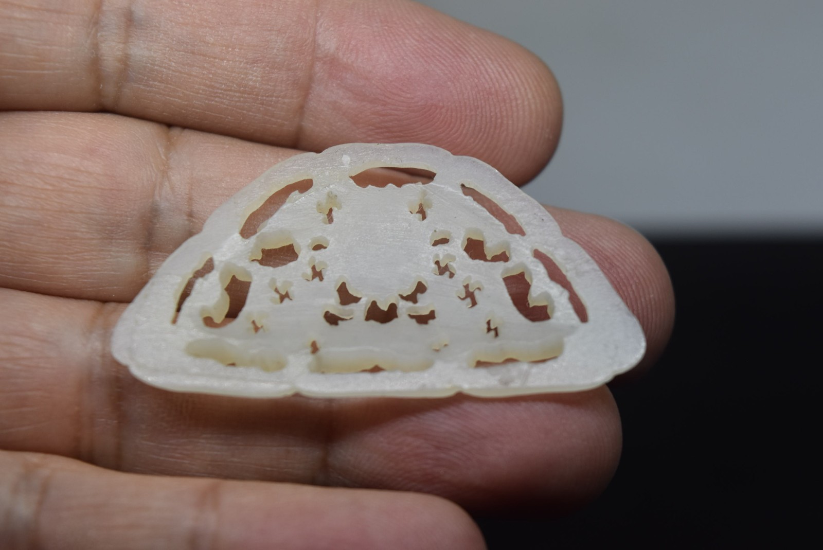 Antique Chinese Hand Carved White Celadon Jade Plaque