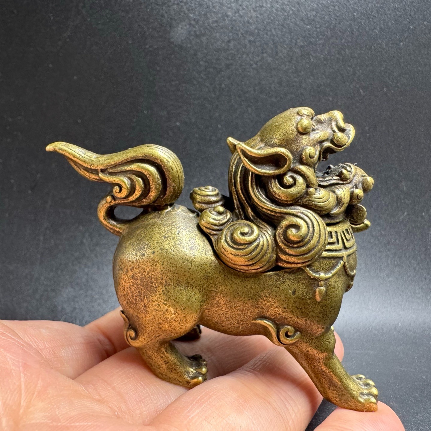 Vintage Brass Qilin Incense Burner Mini Kylin Censer Feng Shui Wealth Ornament