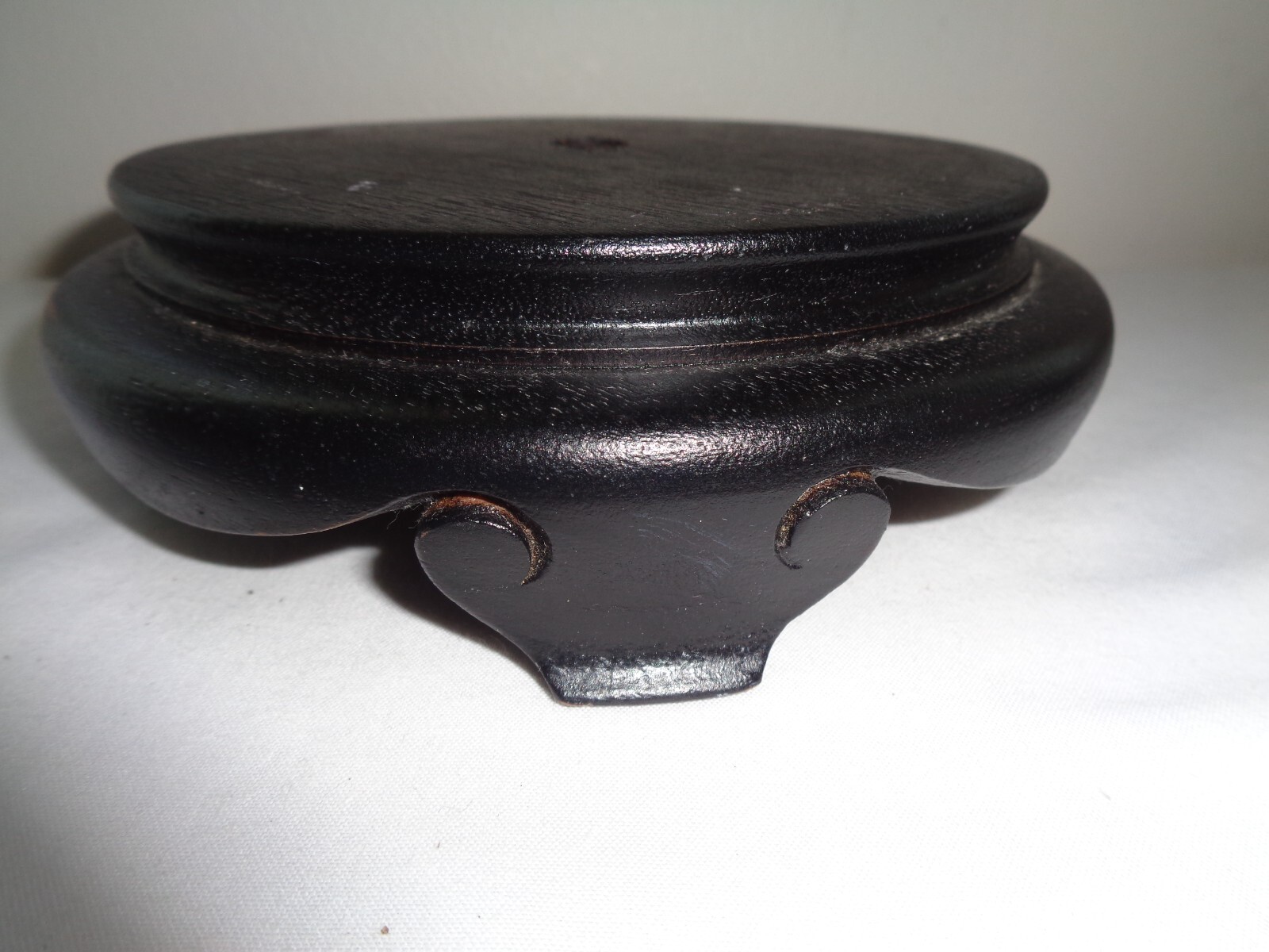 Vintage Black Chinese Carved Wood Footed Vase Lamp Stand Base 5″