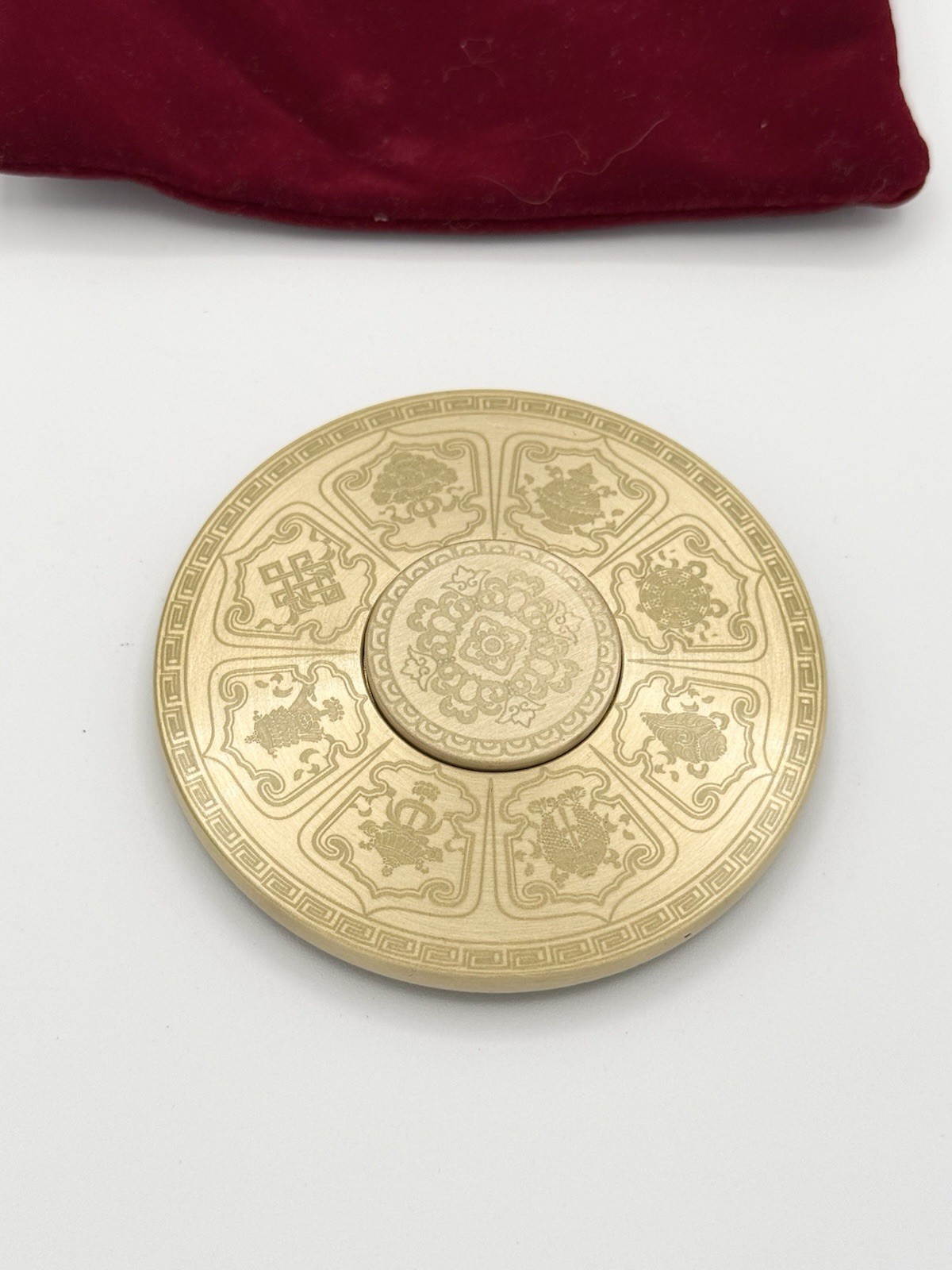 ZBR Copper Art Chinese Spinning Fortune Medallion Zhu Bingren w/ Velvet Pouch