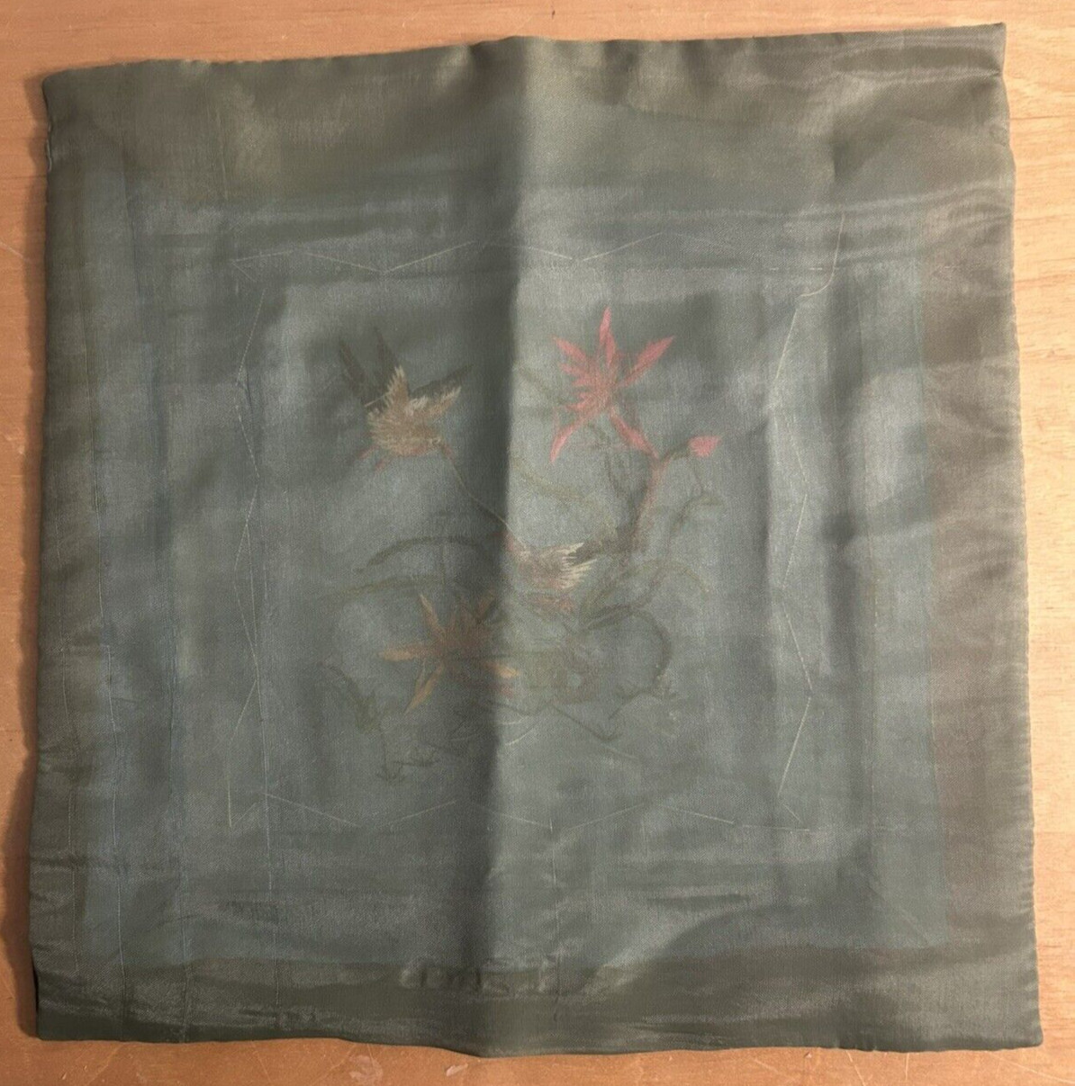 Chinese Silk Hand Embroidered Birds & Flowers Panel 11″ x 11″
