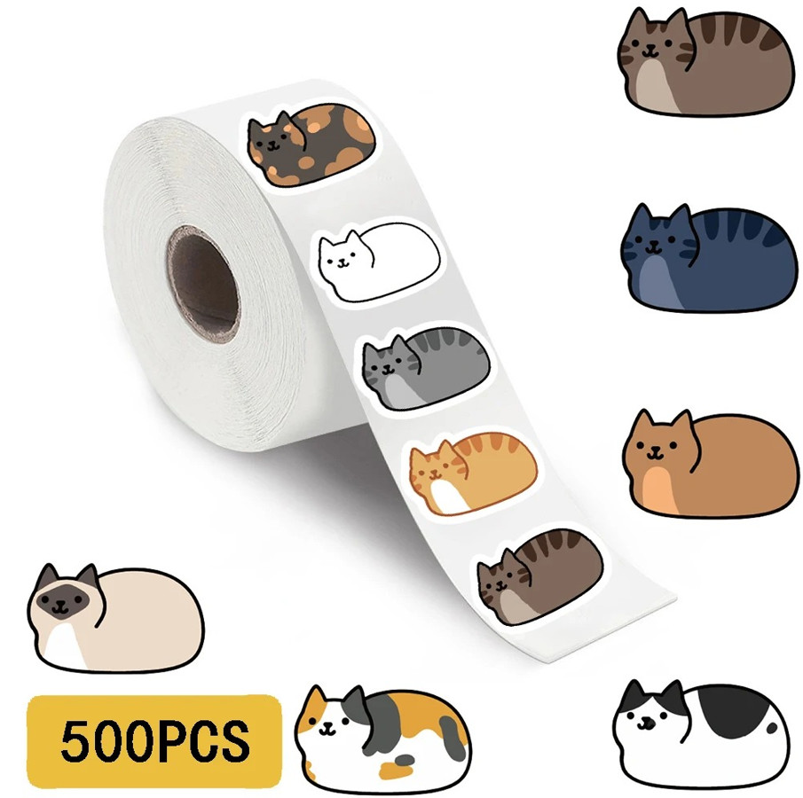 500pcs Kawaii Cartoon Cat Waterproof Sticker Roll Pack Set Phone Cute Sticker