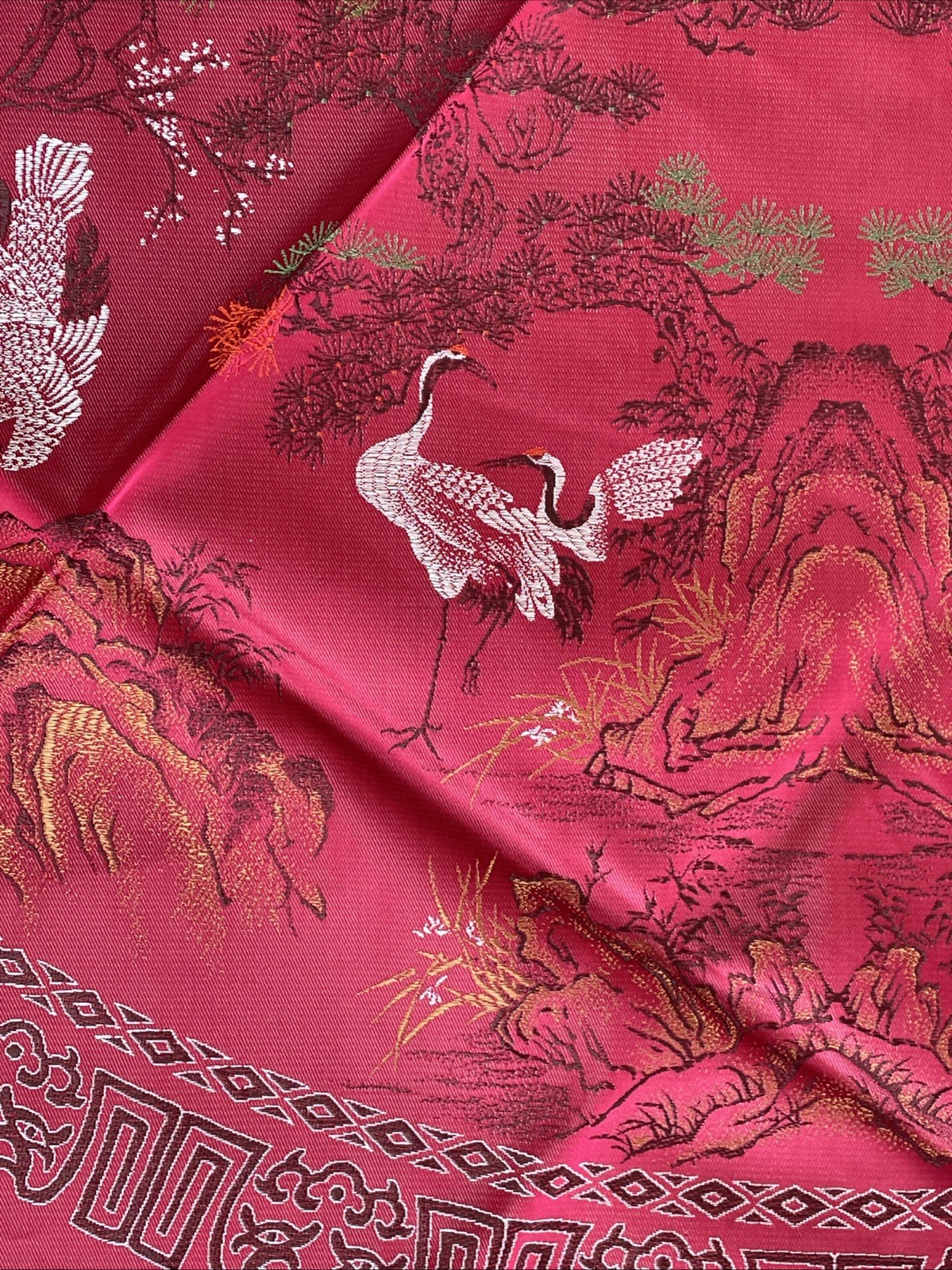 Vintage Brocaded Flowers Chinese Round Double Sided Tapestry Table Cloth Fringed
