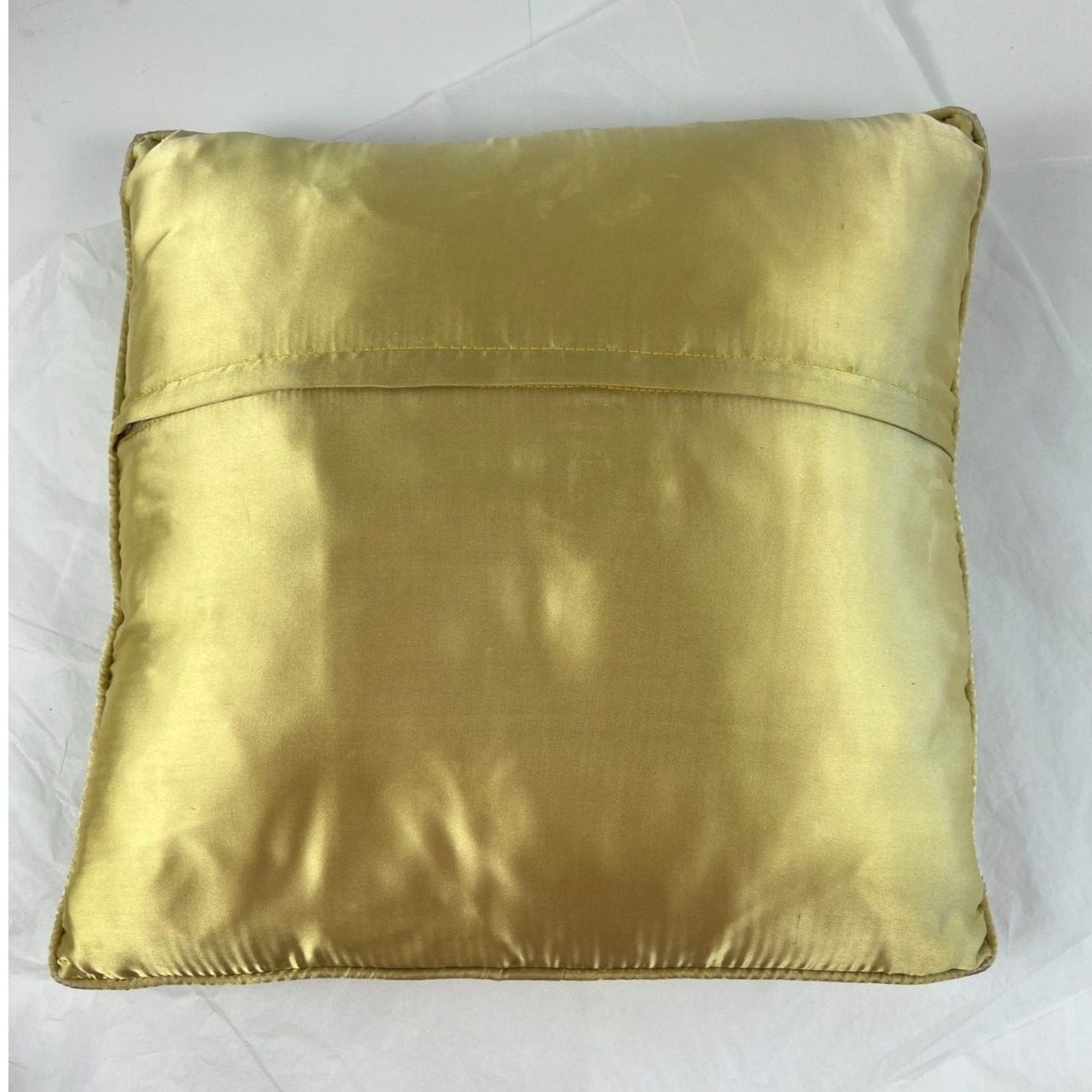 MCM Chinese 100% Silk Embroidered Throw Pillow Gold Removable Cover 15″x15″ EUC