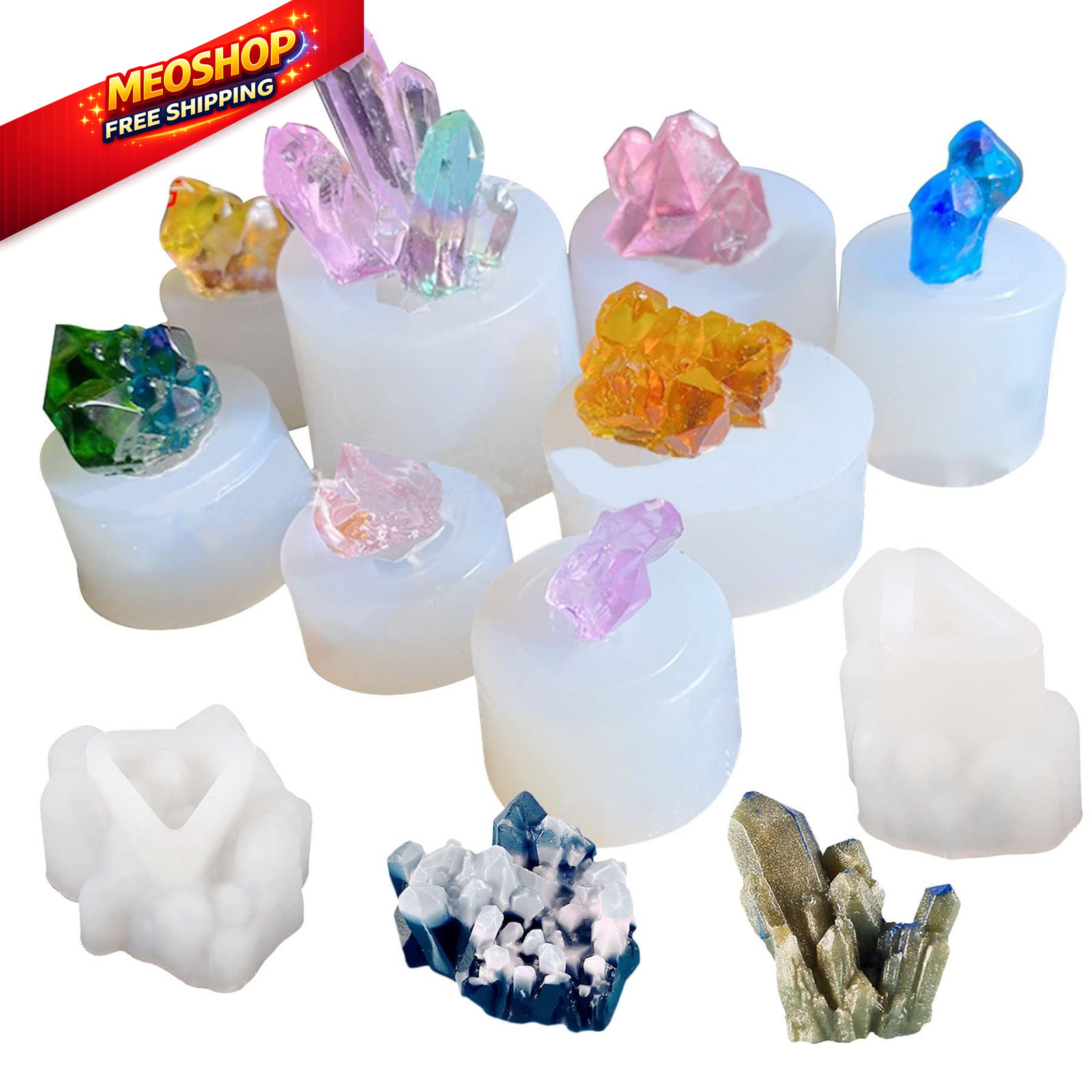 Allazone Crystal Resin Molds, 10 PCS Cluster Silicone Molds Quartz 7