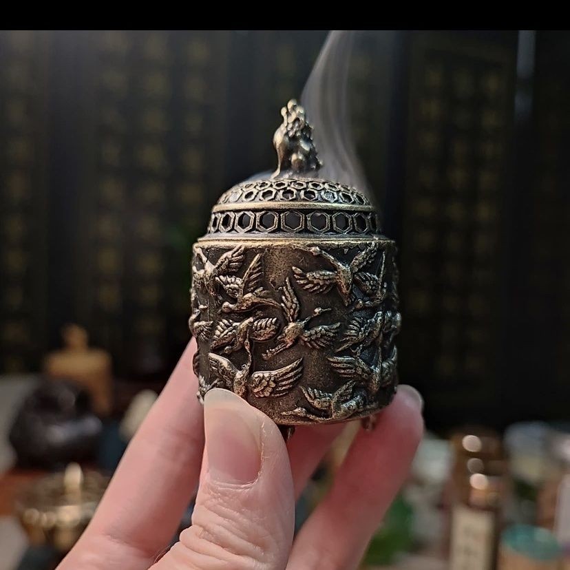 Bronze Alloy Crane Incense Burner Vintage Antique Style Censer Desktop Decor