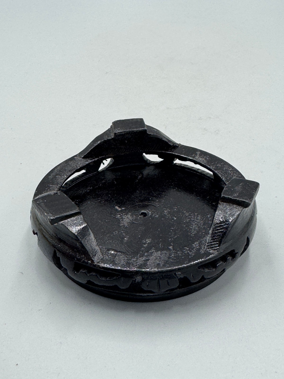 Vintage Chinese 20th c. Carved Black Lacquer Round Wooden Wood Stand 2.75”