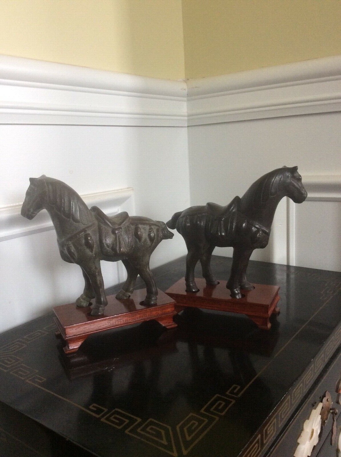 Chinese brass horses with wood stand