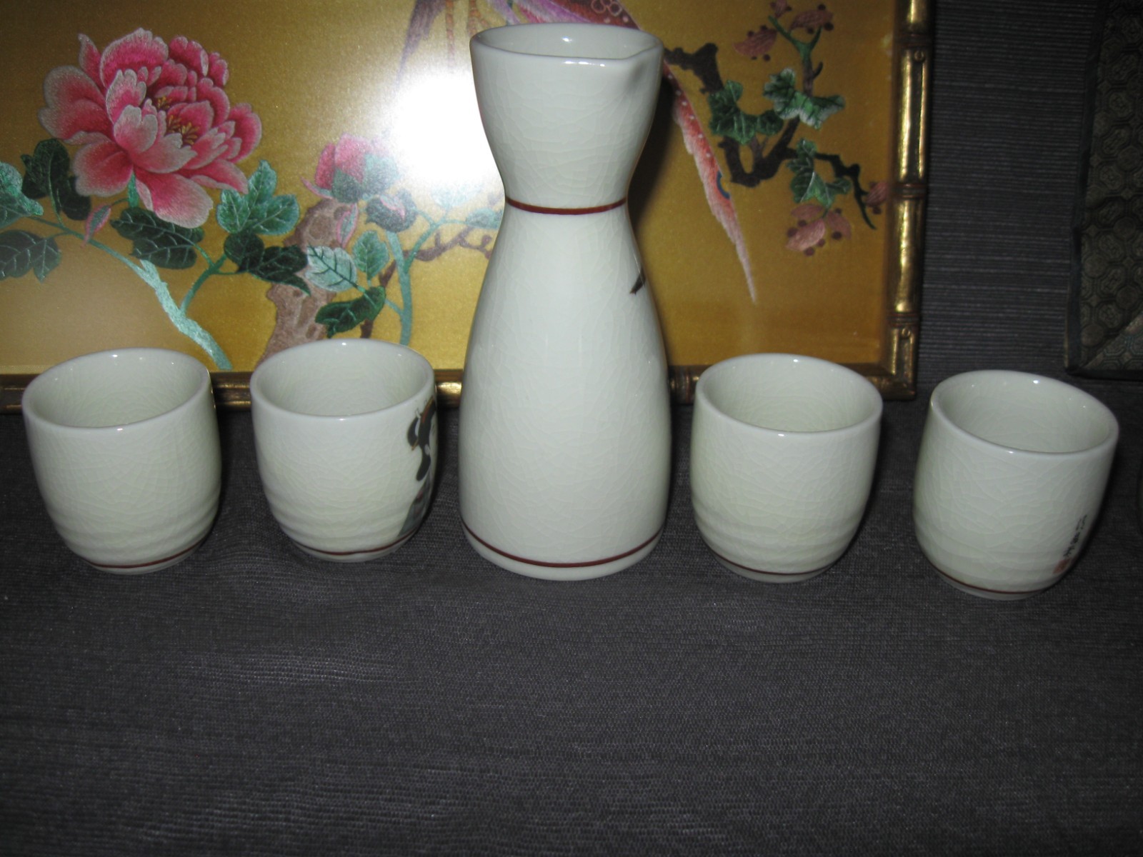 Asian Lot Silk Art Framed Signed Peony Embroidered 2 Sake Sets 100 Children silk
