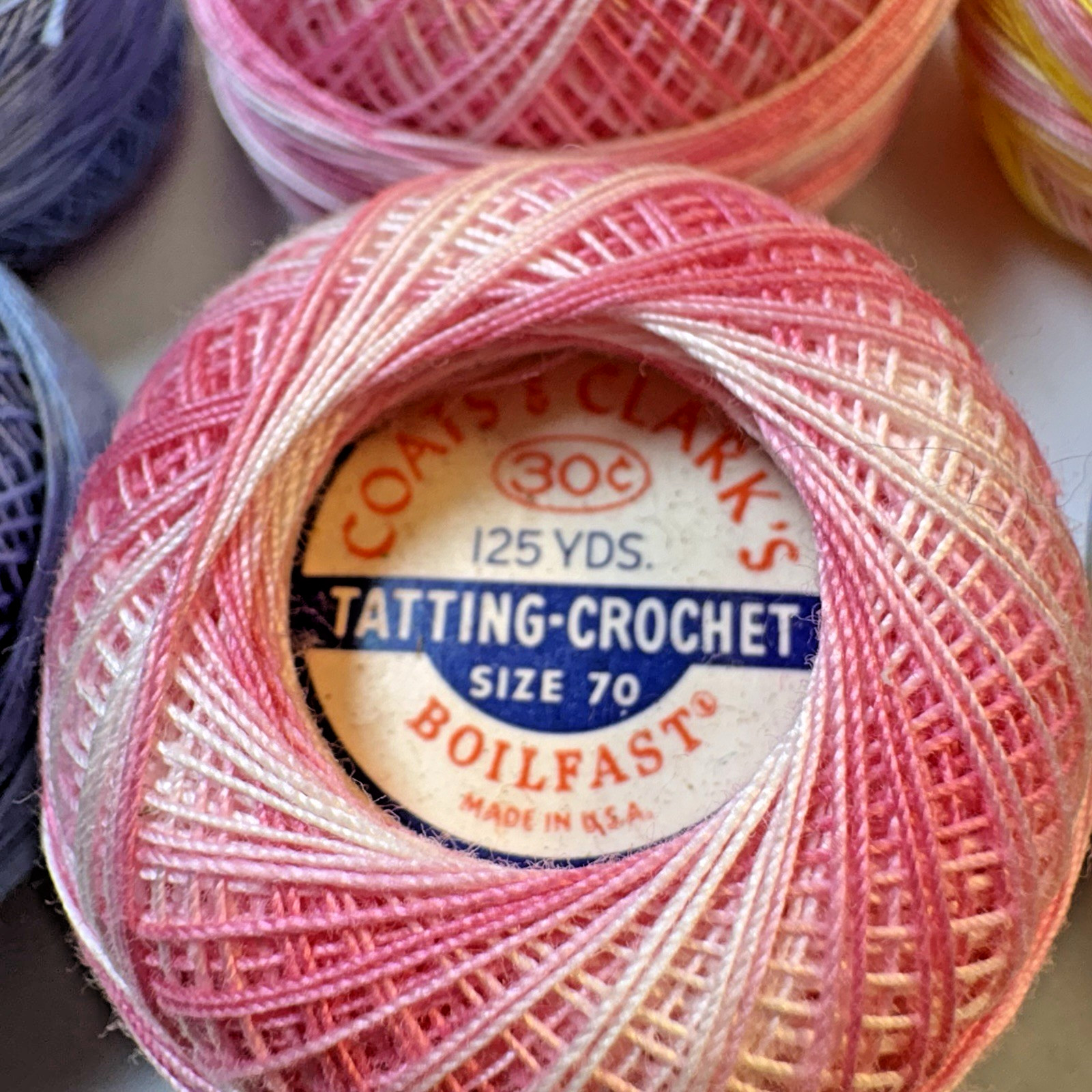Vtg Coats & Clark Size 70 Tatting Crochet Thread Lot 54 Variegated Shaded Rainbo