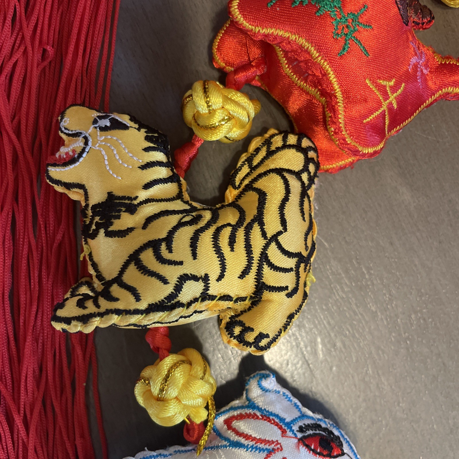 Chinese Zodiac String Of Ornaments Embroidered Hand Made Folk Art 55”