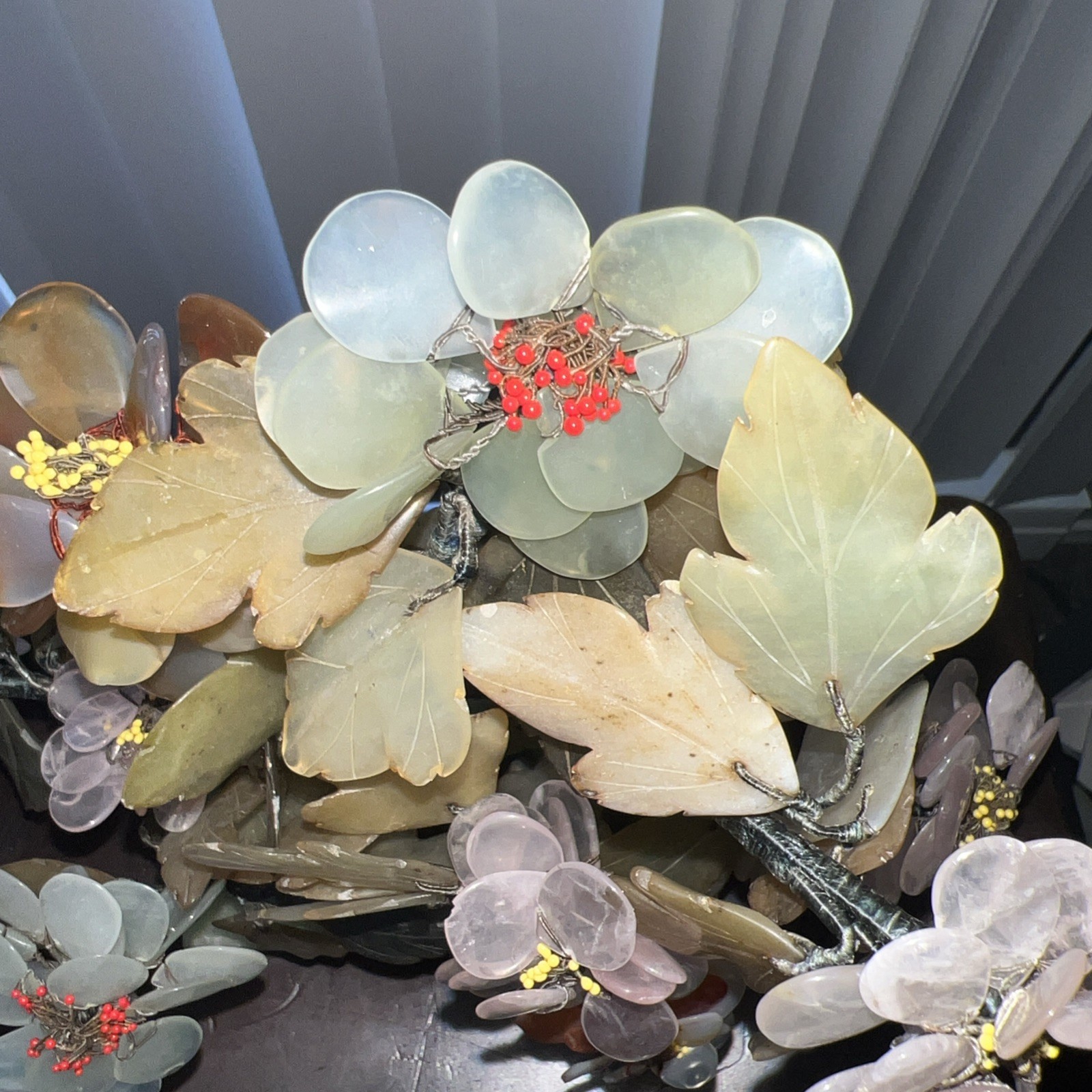 Vtg MCM Jade Agate Carnelian Quartz 14 x 12” Large Bonsai Tree
