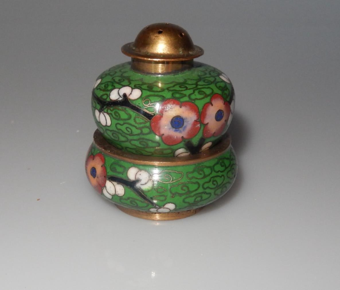 Export Chinese Cloisonne Salt and Pepper Set Antique Marked CHINA