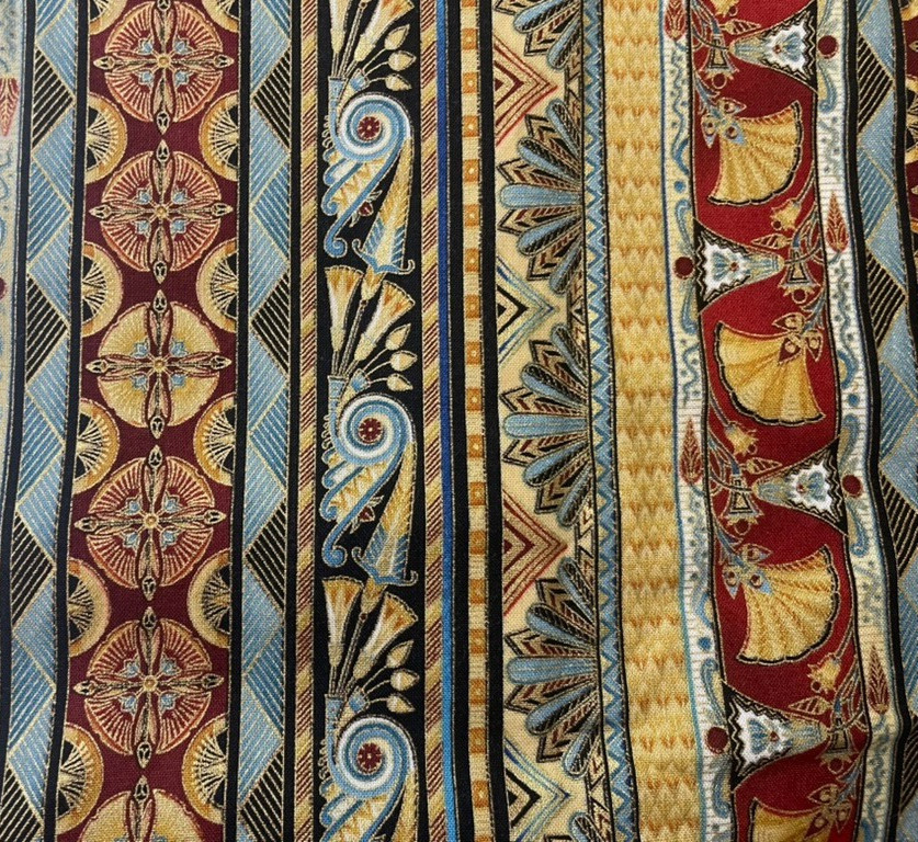 “Valley of The Kings” rich stripe in deep red and blues accented with gold