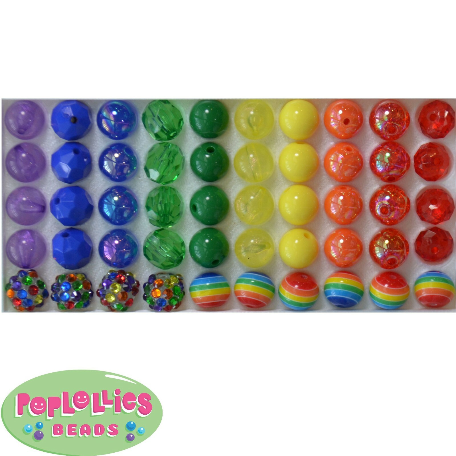 12mmRainbow Medley Acrylic Mixed Style Bubblegum Beads Lot 50 pc.chunky