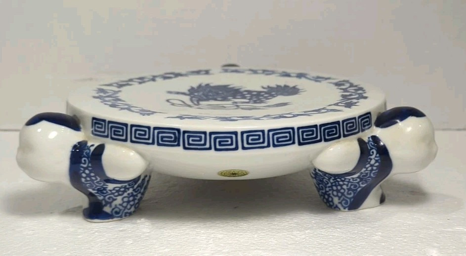 Vintage Takahashi Foo Dog Plant Stand Fish Bowl Stand Blue & White Asian Decor