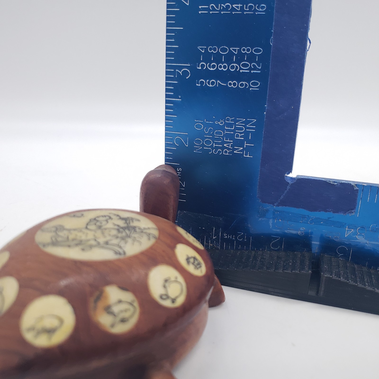 Vintage Carved Wood Turtle with Inlaid Chinese Zodiac Signs Opens to Compass