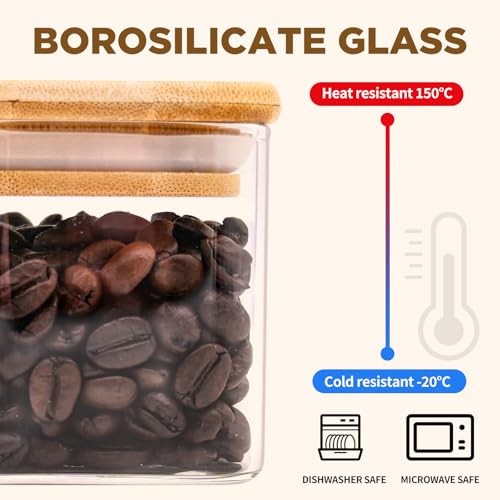 Glass Food Storage Jars Square 6oz, 16 Pack Glass Jars With Bamboo Lids, 6oz*16