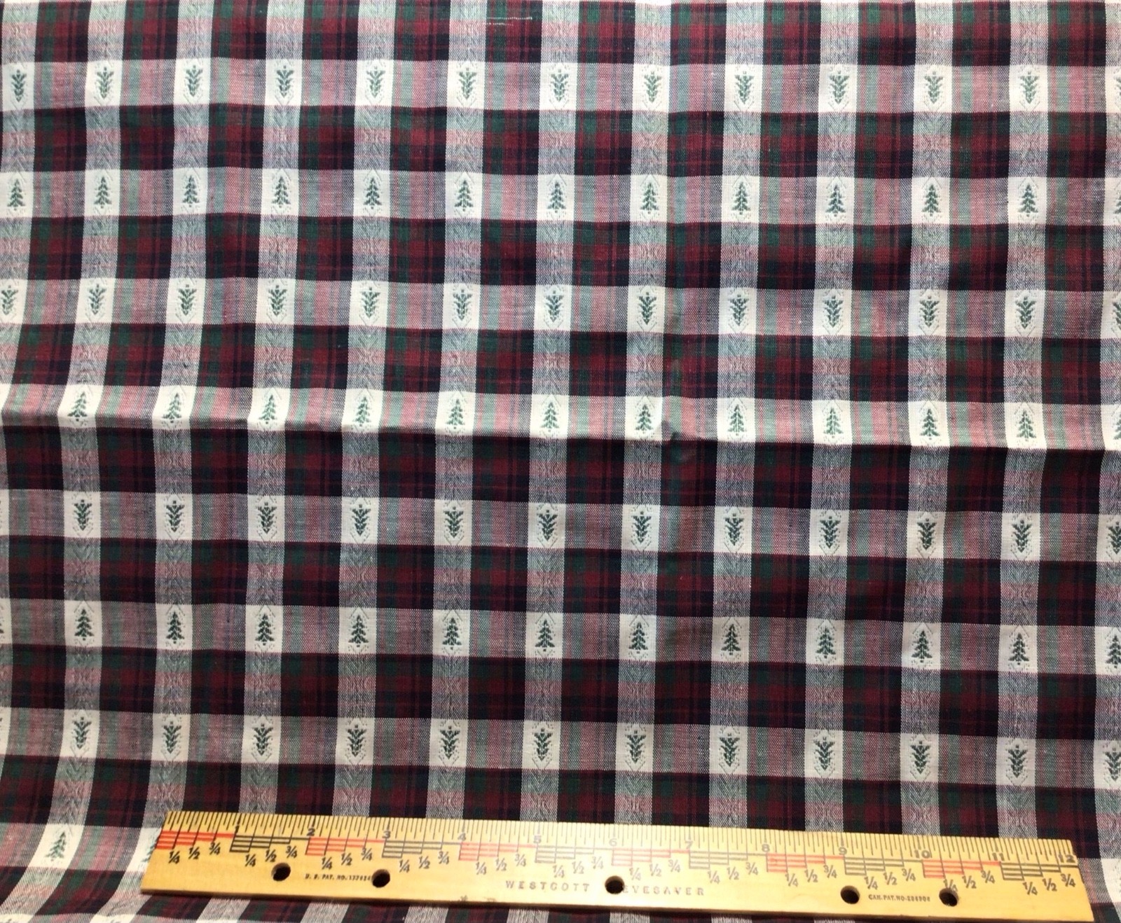 Homespun Christmas Plaid with Trees Fabric 1 yard X 44” New see pictures