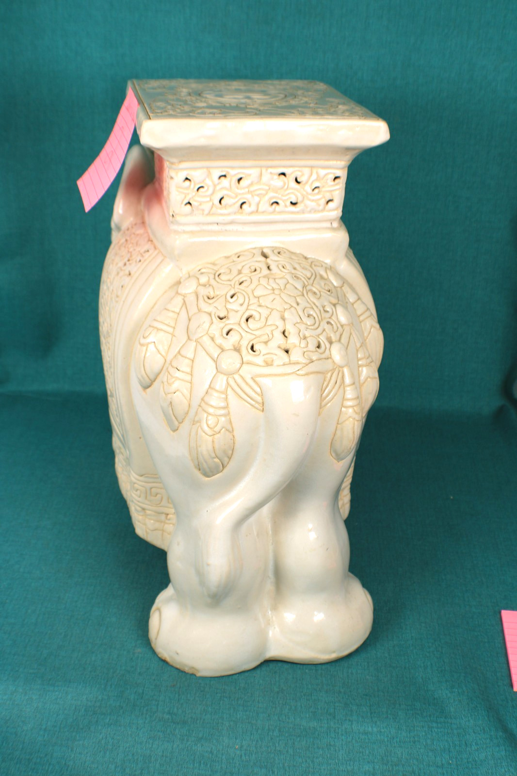 Mid Century Asian Style Ceramic Elephant Plant Stand Beige/ Off -White