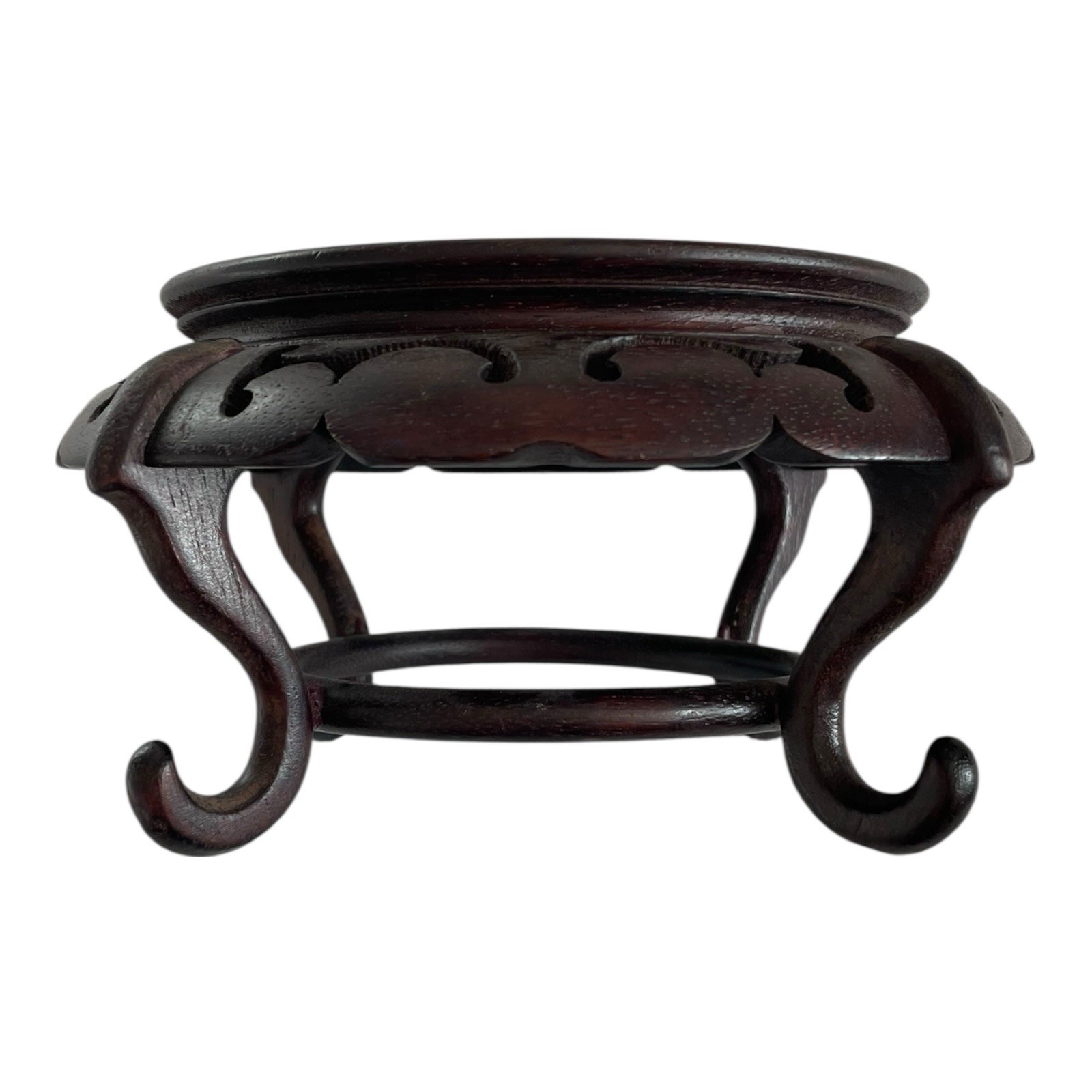 Vintage Chinese Carved Wood Display Stand Footed Pedestal 4.75″ Dark Brown VG