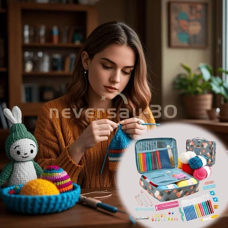 NEW 59-Piece Complete Crochet Kit Starter Beginners Kids W/ Yarn Knitting Tools