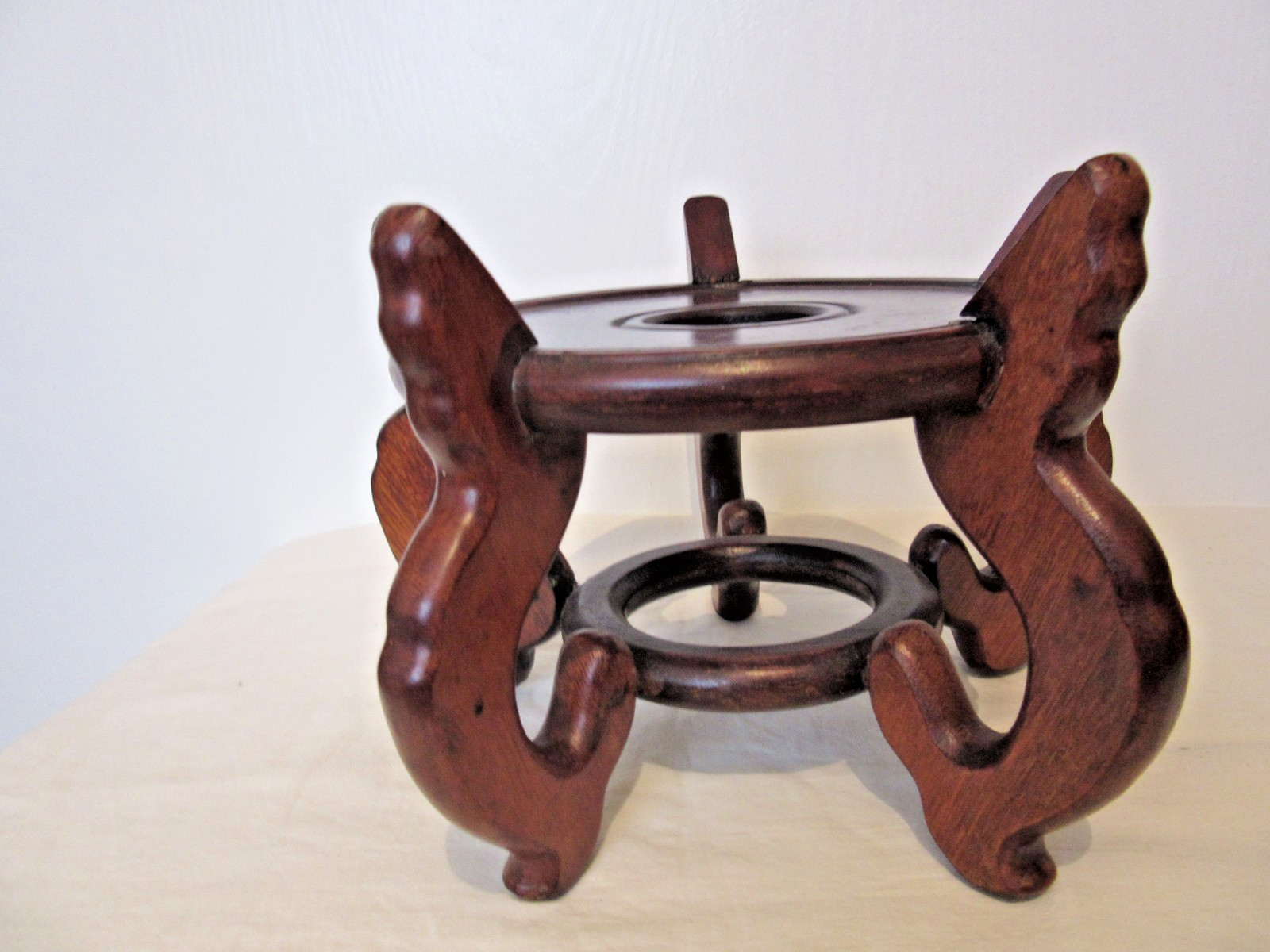 Vintage Chinese Carved Wood Display Stand for a Vase Bowl Statue max 6 1/2″ Base