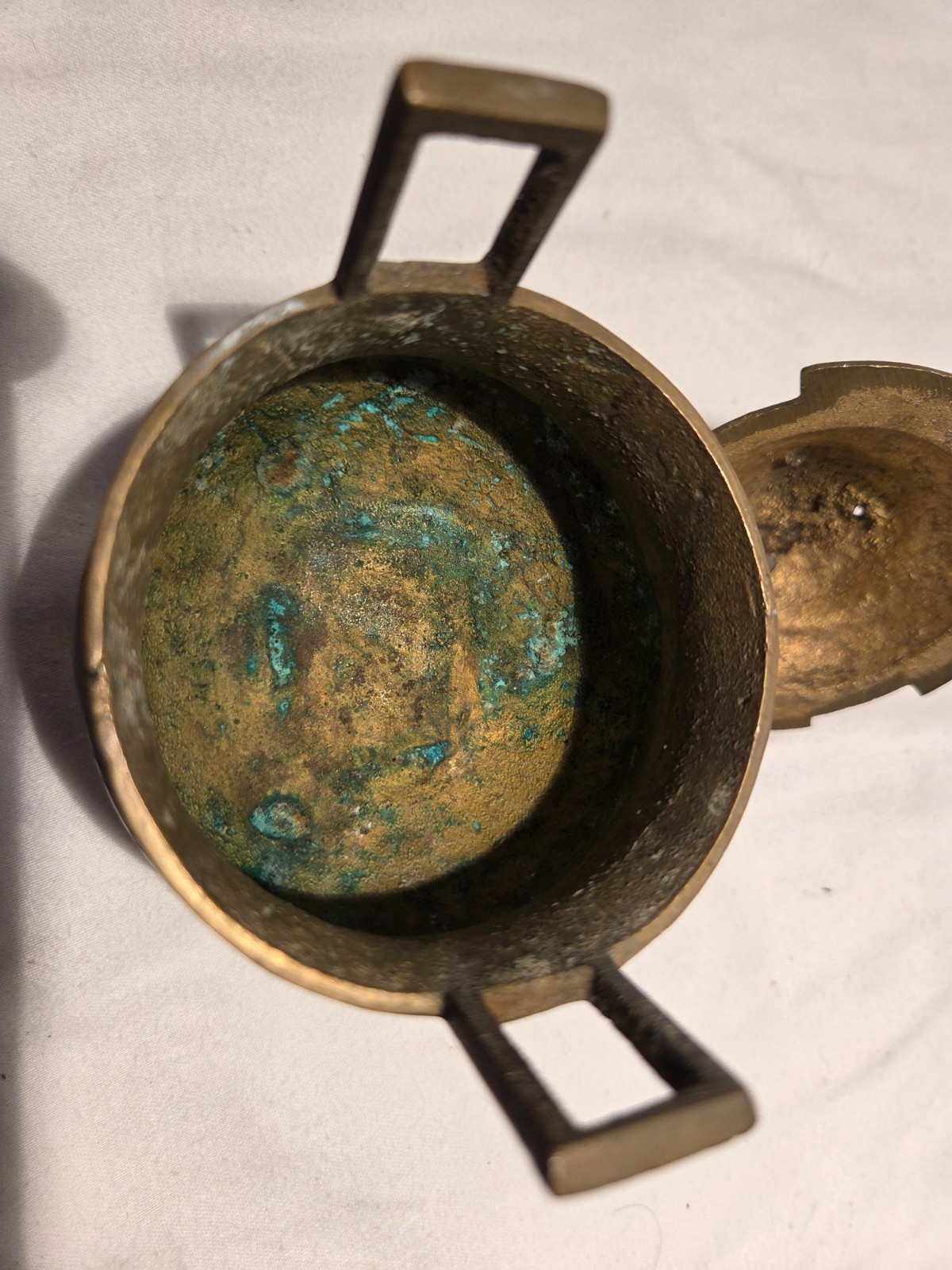 Vintage Marked & etched Chinese Brass Tri-Footed Incense Burner Holder