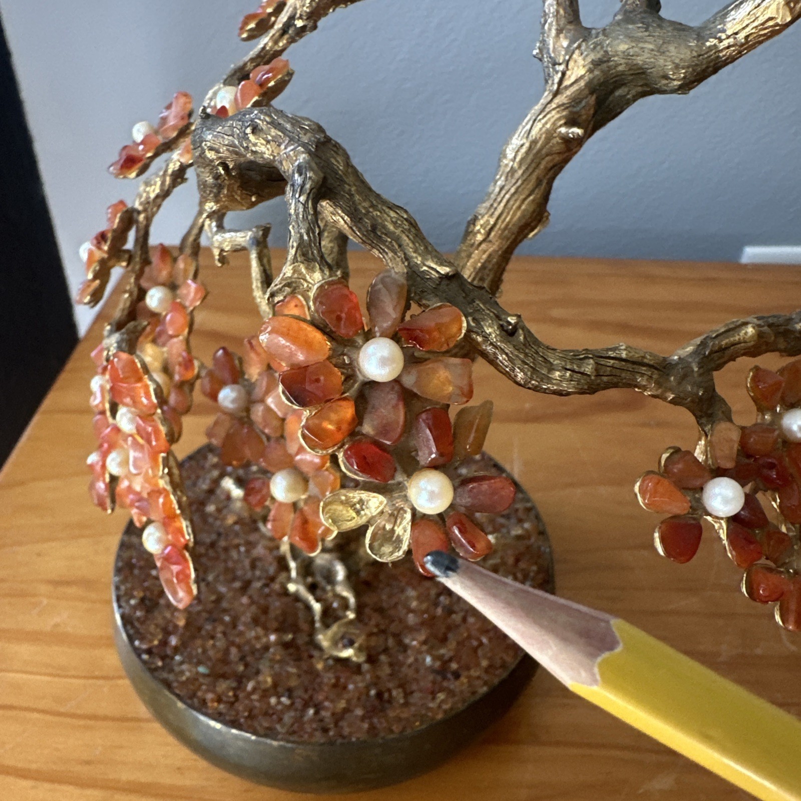 Vintage Antique Chinese Orange Carnelian Bonsai Tree