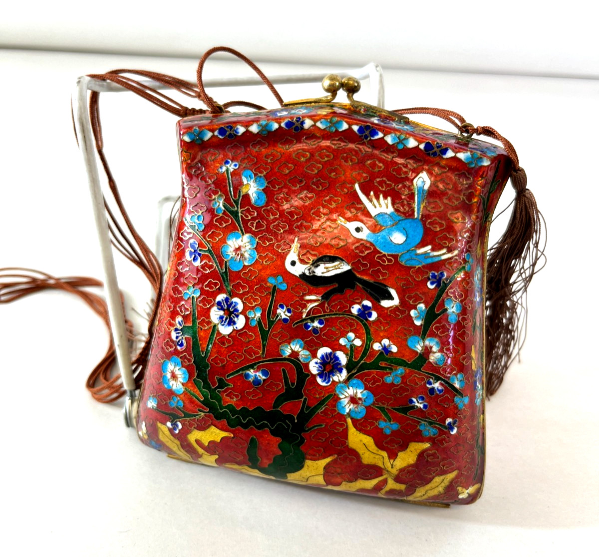 CHINESE CLOISONNE ENAMEL BRASS PURSE HANDBAG CHAMPLEVE ENAMEL Asia China DS56