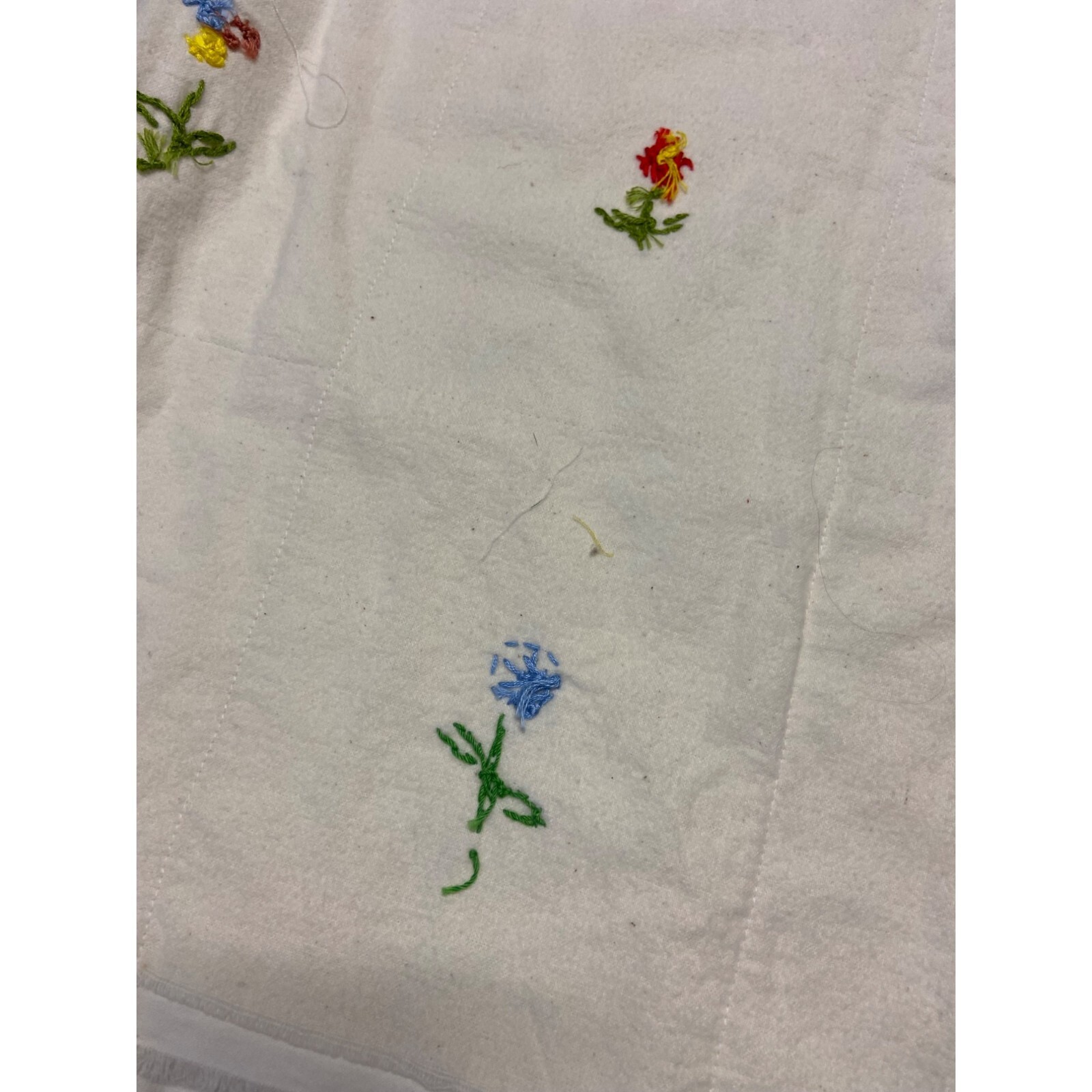 Vintage Unfinished Hand Embroidered Double Cotton Flannel Fabric Bed Cove 82″X79