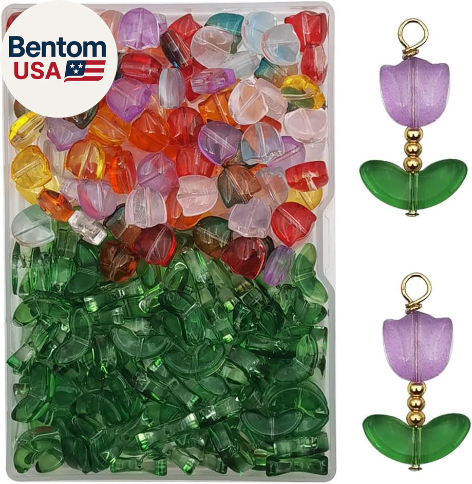 100 Sets (200 Pieces) Flower Crystal Glass Bead Tulip Beads for Jewelry Making a