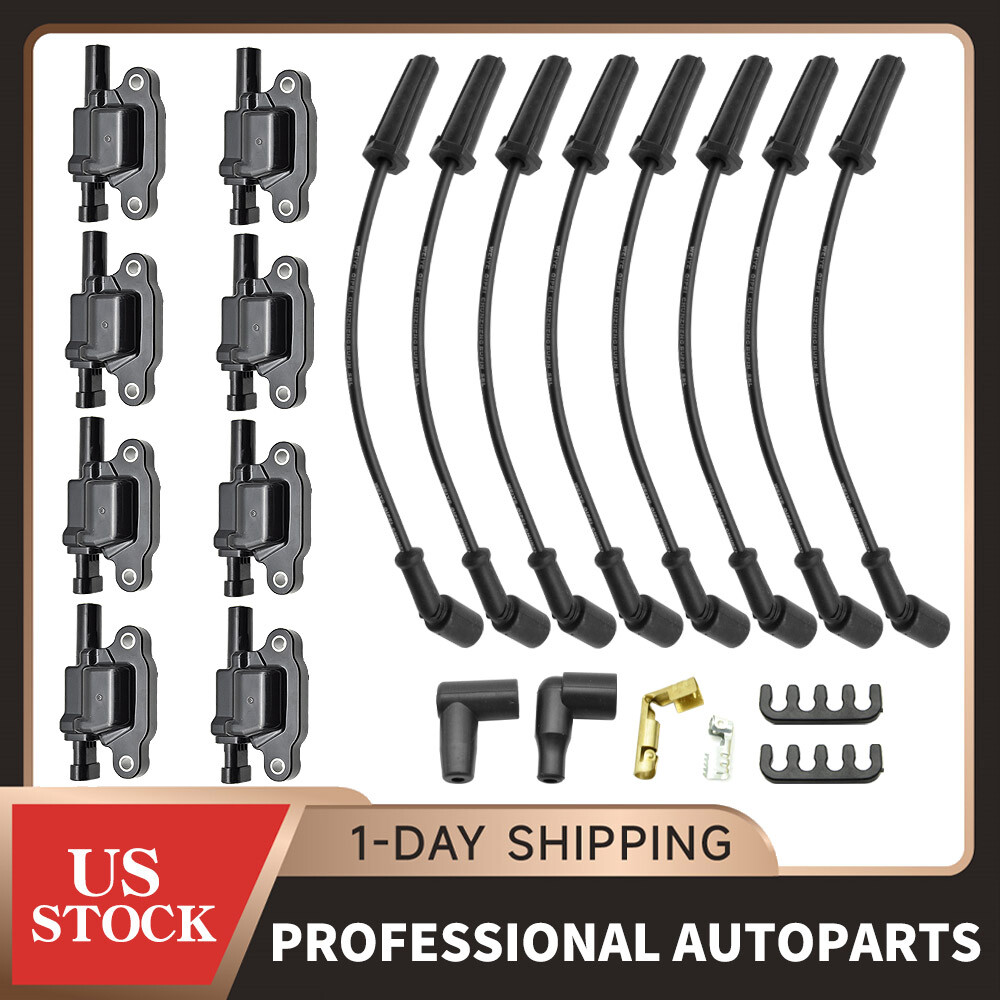 8 (pack) UF413 Ignition Coils + 41-962 Spark Plugs + Spark Plug Wires For Chevy