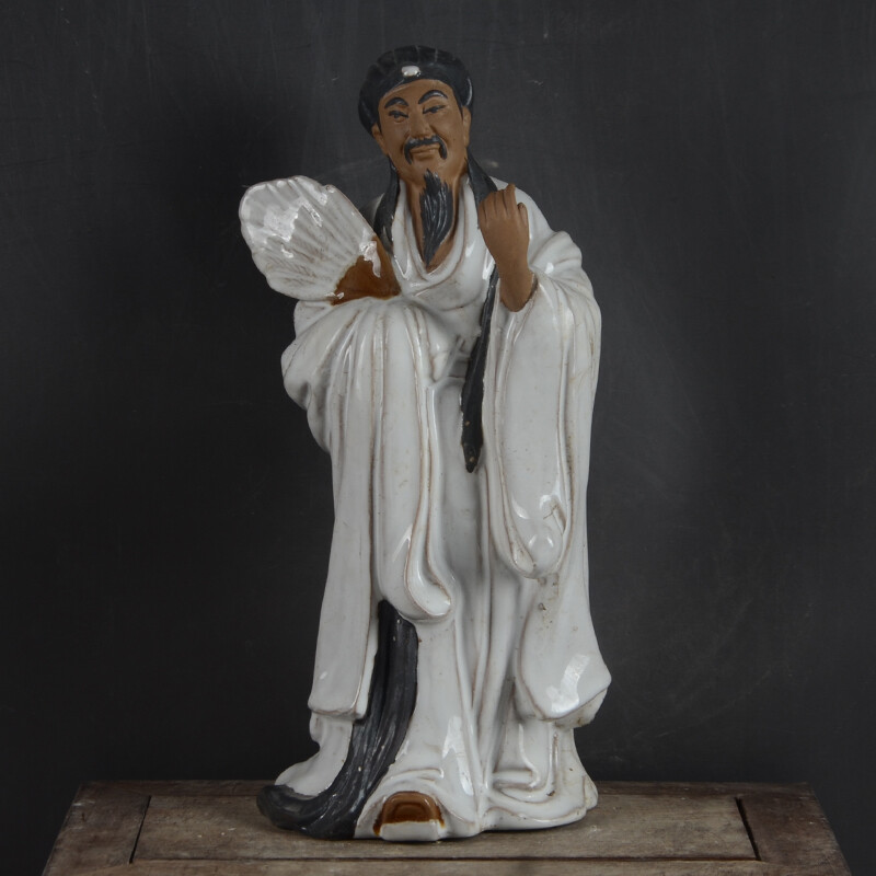 11″ Collect China Porcelain Zhuge Liang Kong Ming Military Counsellor Statue