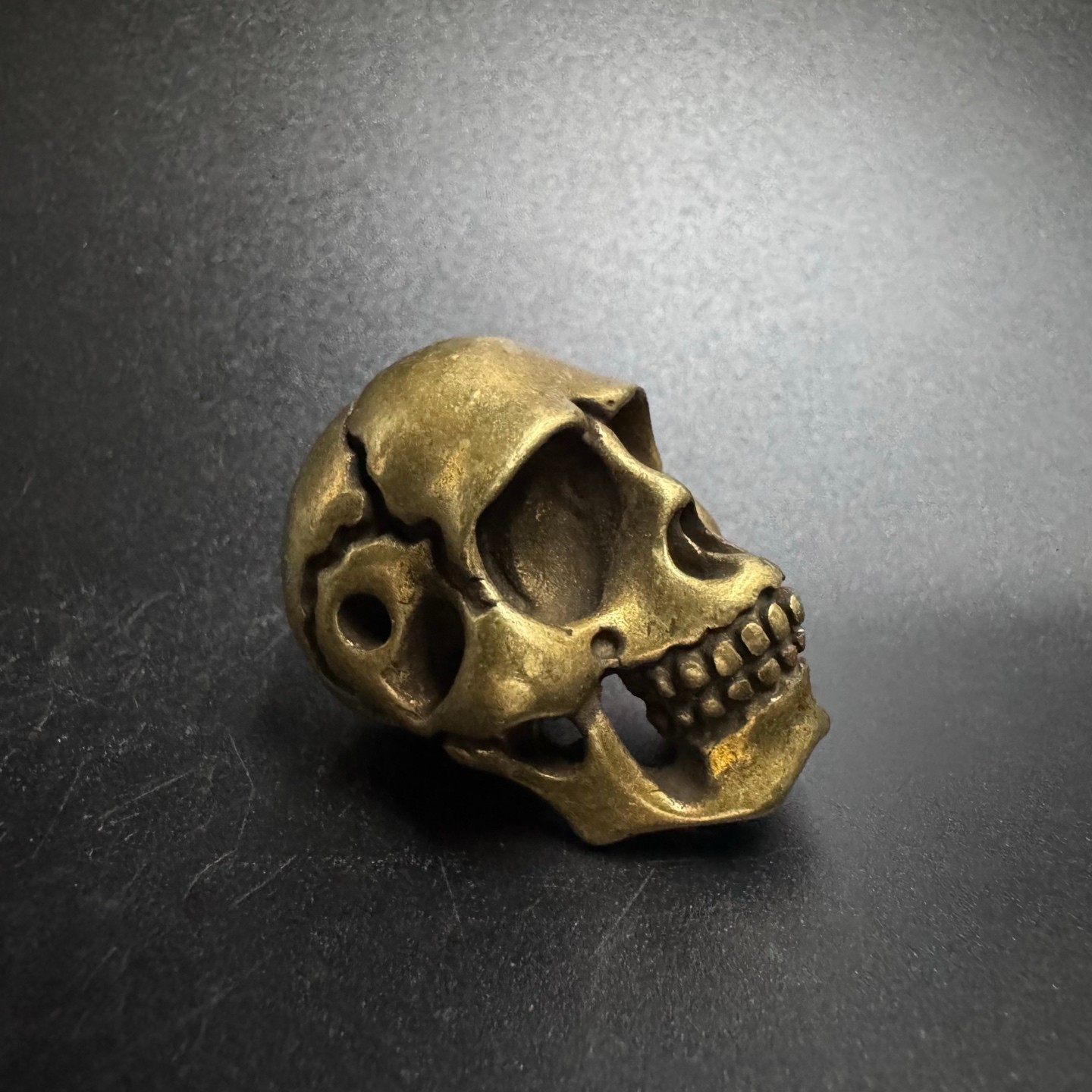 Vintage Solid Brass Cracked Skull Mini Statue Gothic Desktop Ornament Figurine