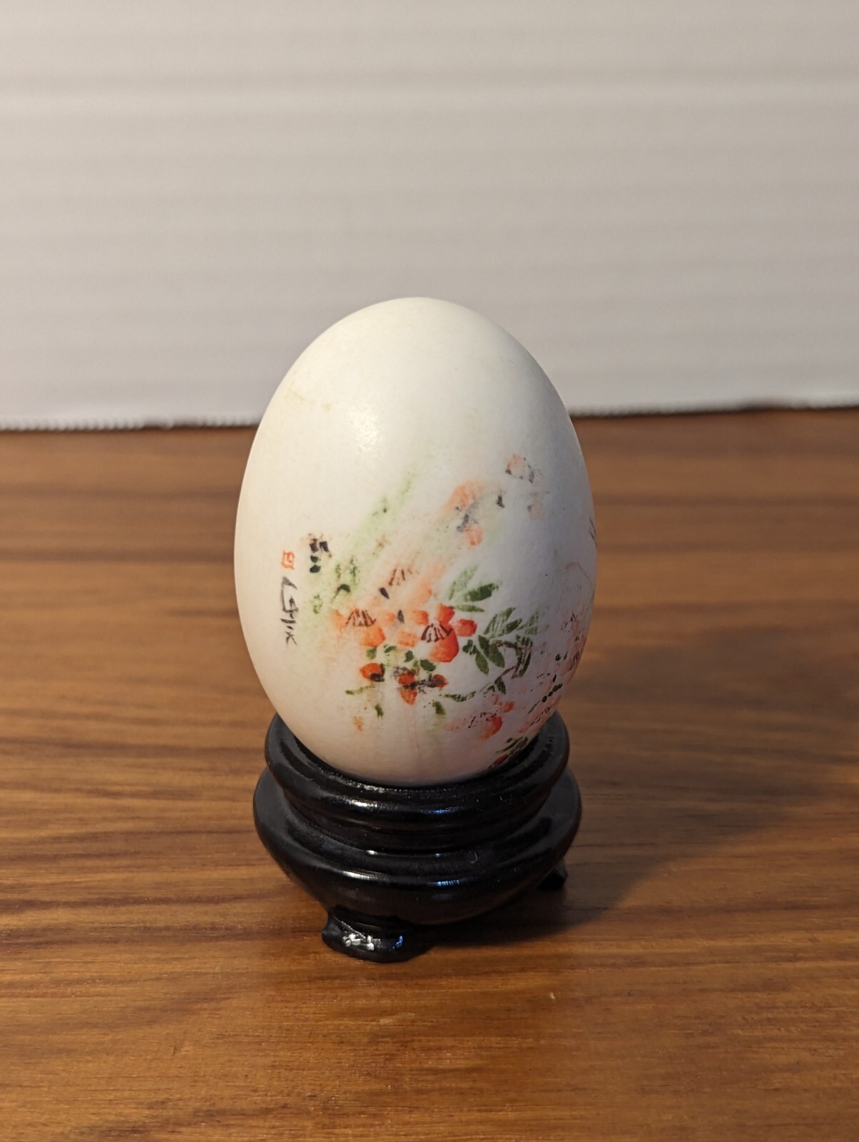 Vintage Chinese Hollow Hand Painted Egg With Stand. Floral, Birds, Butterfly.